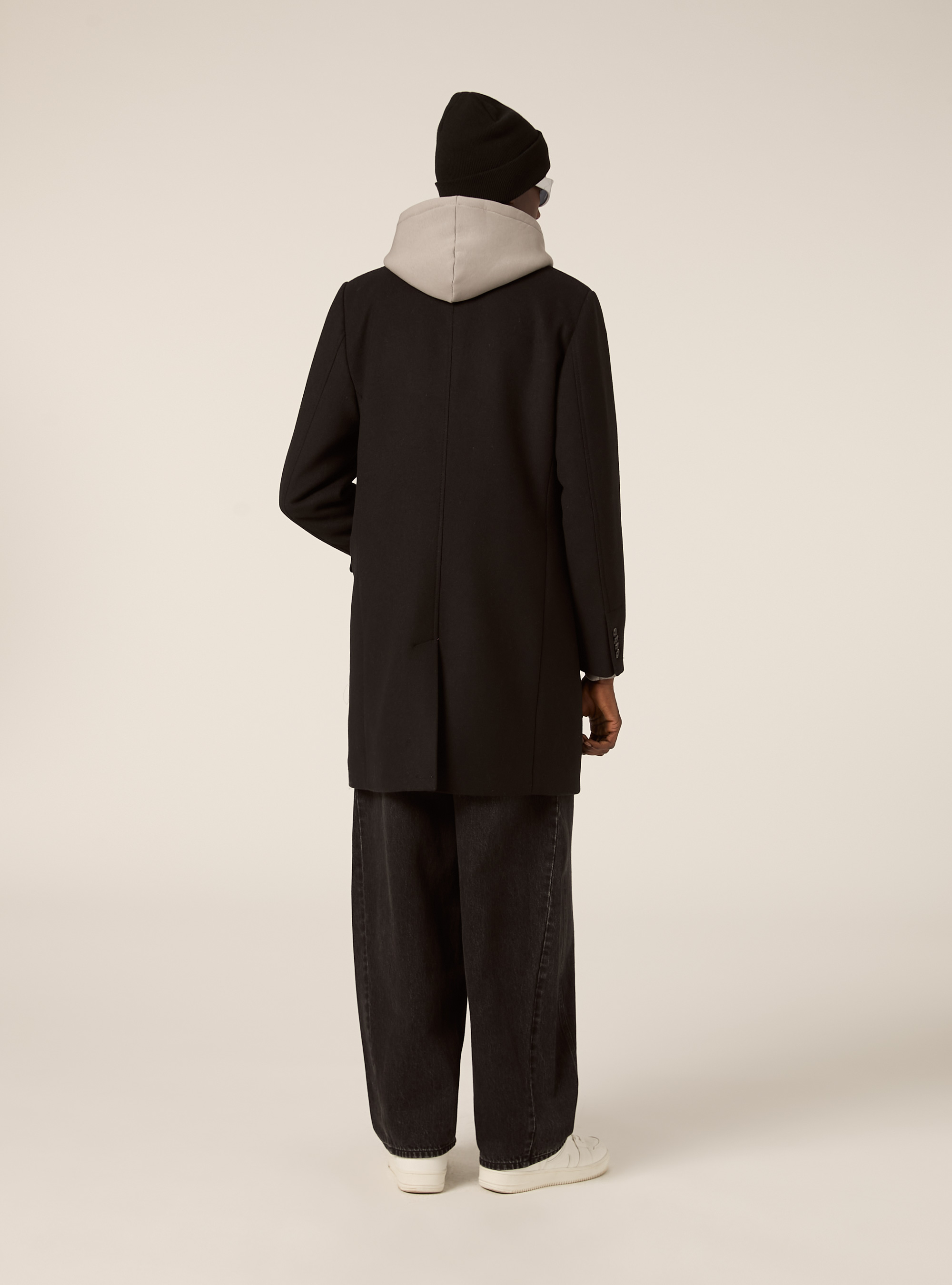 Single-breasted wool blend coat, BK1 BLACK