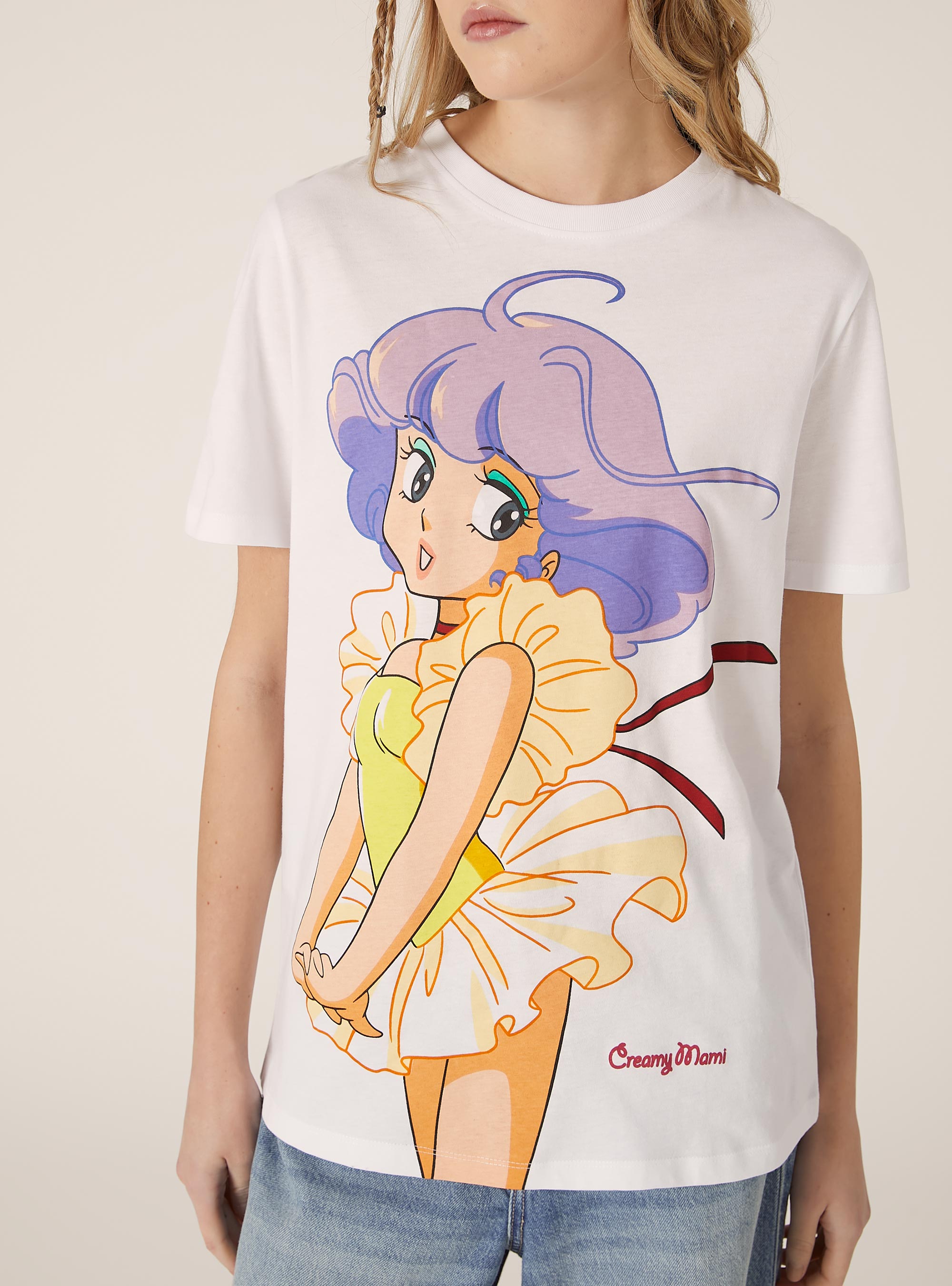 Creamy print T-shirt / Alcott, WH3 WHITE