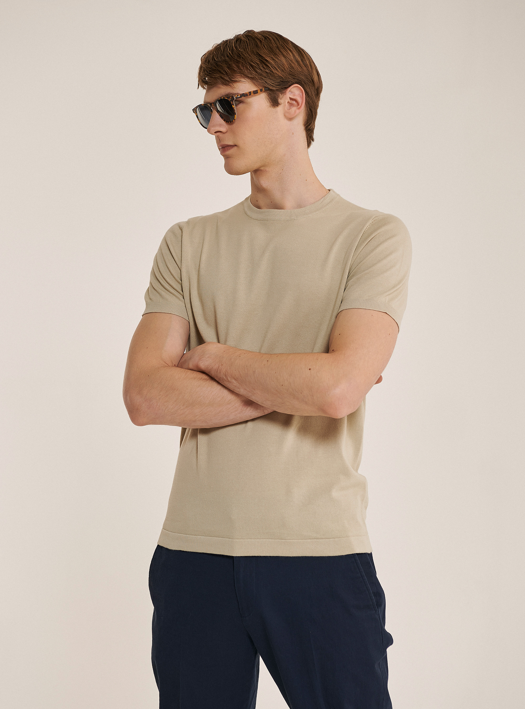 Pull en coton à manches courtes, C1150 SAND