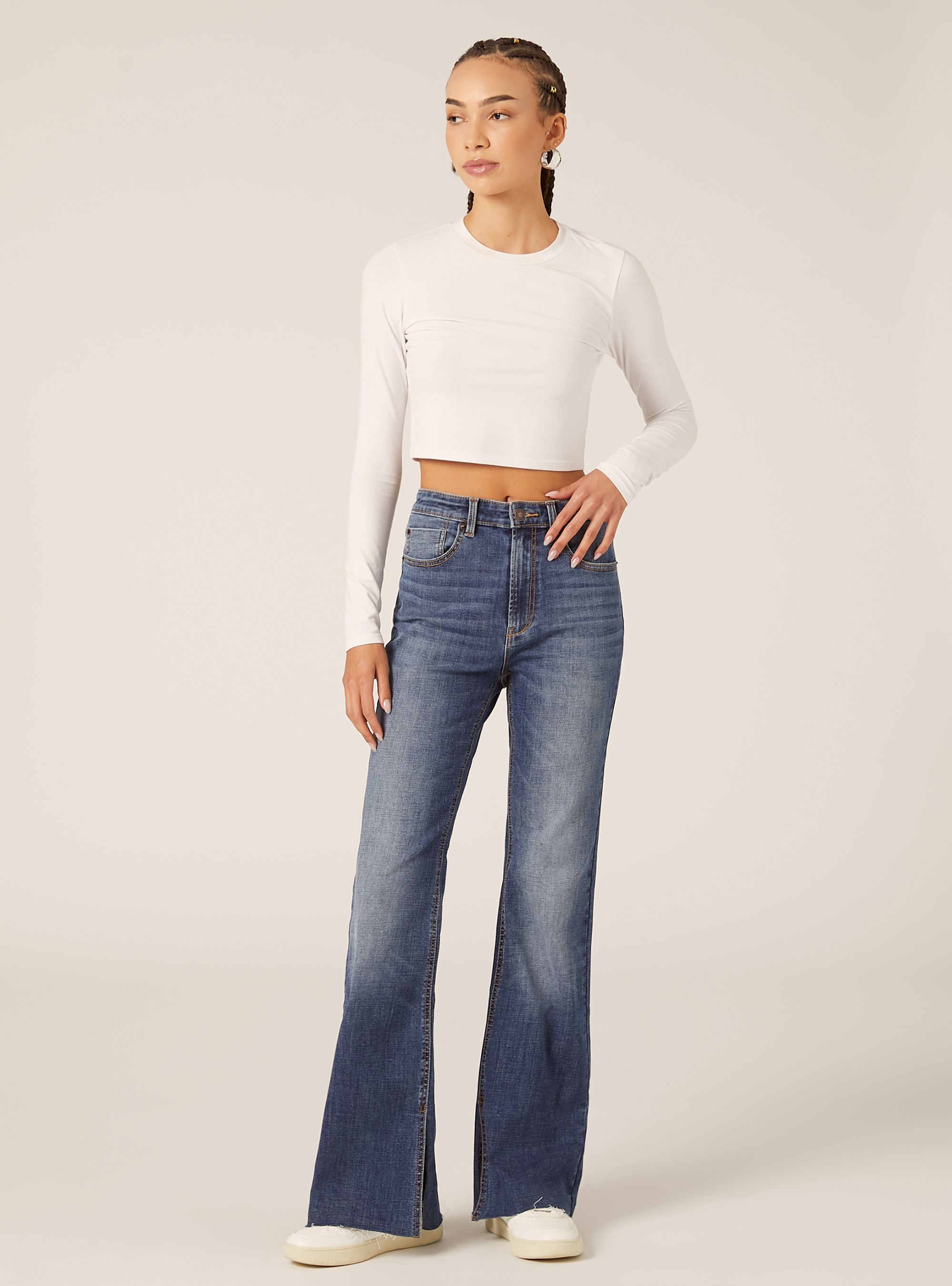 High-waisted flare jeans, D003 MEDIUM BLUE