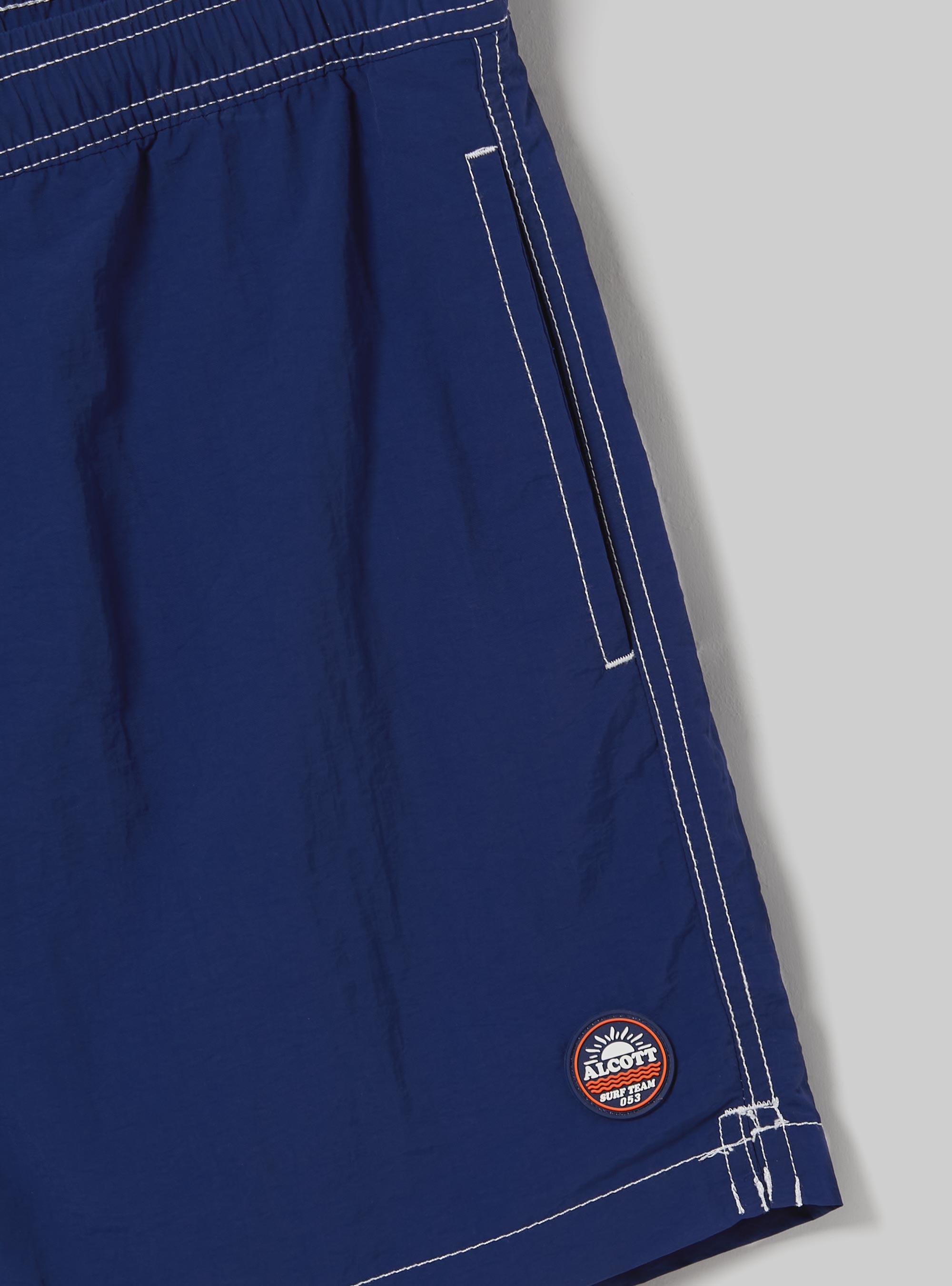 Plain-coloured swimming costume with embroidery and back pocket, BL2 BLUE MEDIUM