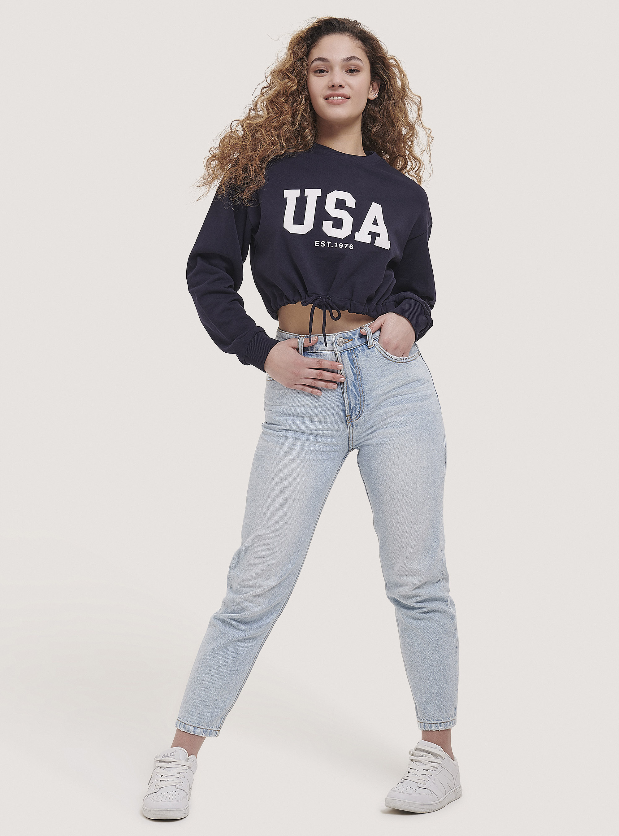 Sudadera con estampado y cordones, C2306 BLU