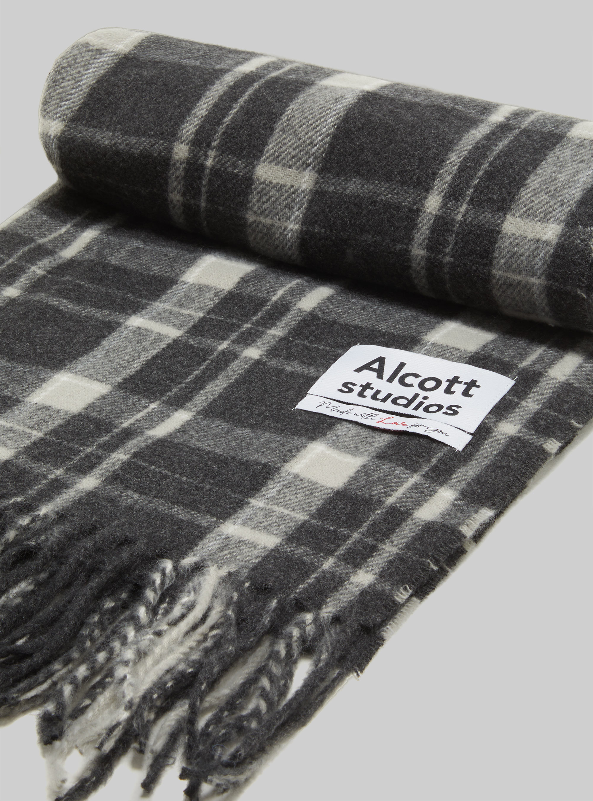 Sciarpa check con frange, GY1 GREY DARK