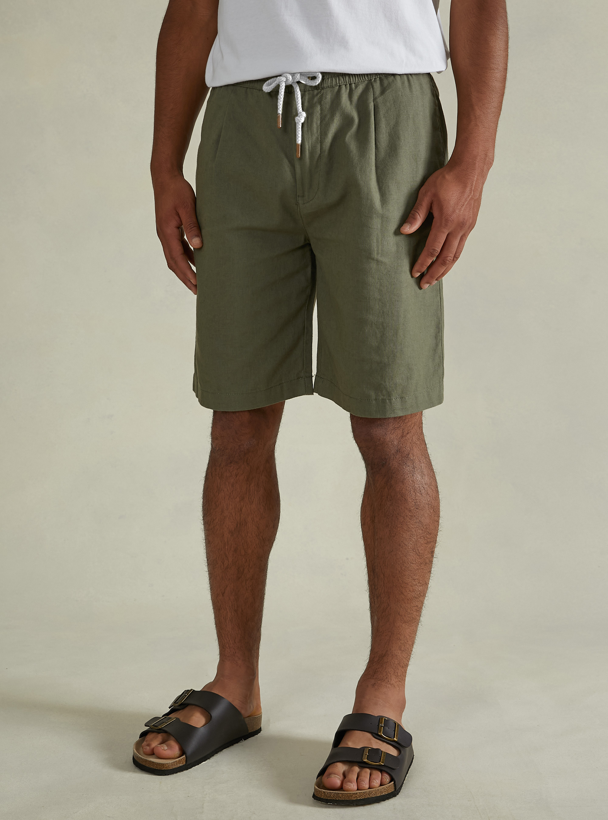 Linen Bermuda Shorts with Drawstring, KY2 KAKY MEDIUM