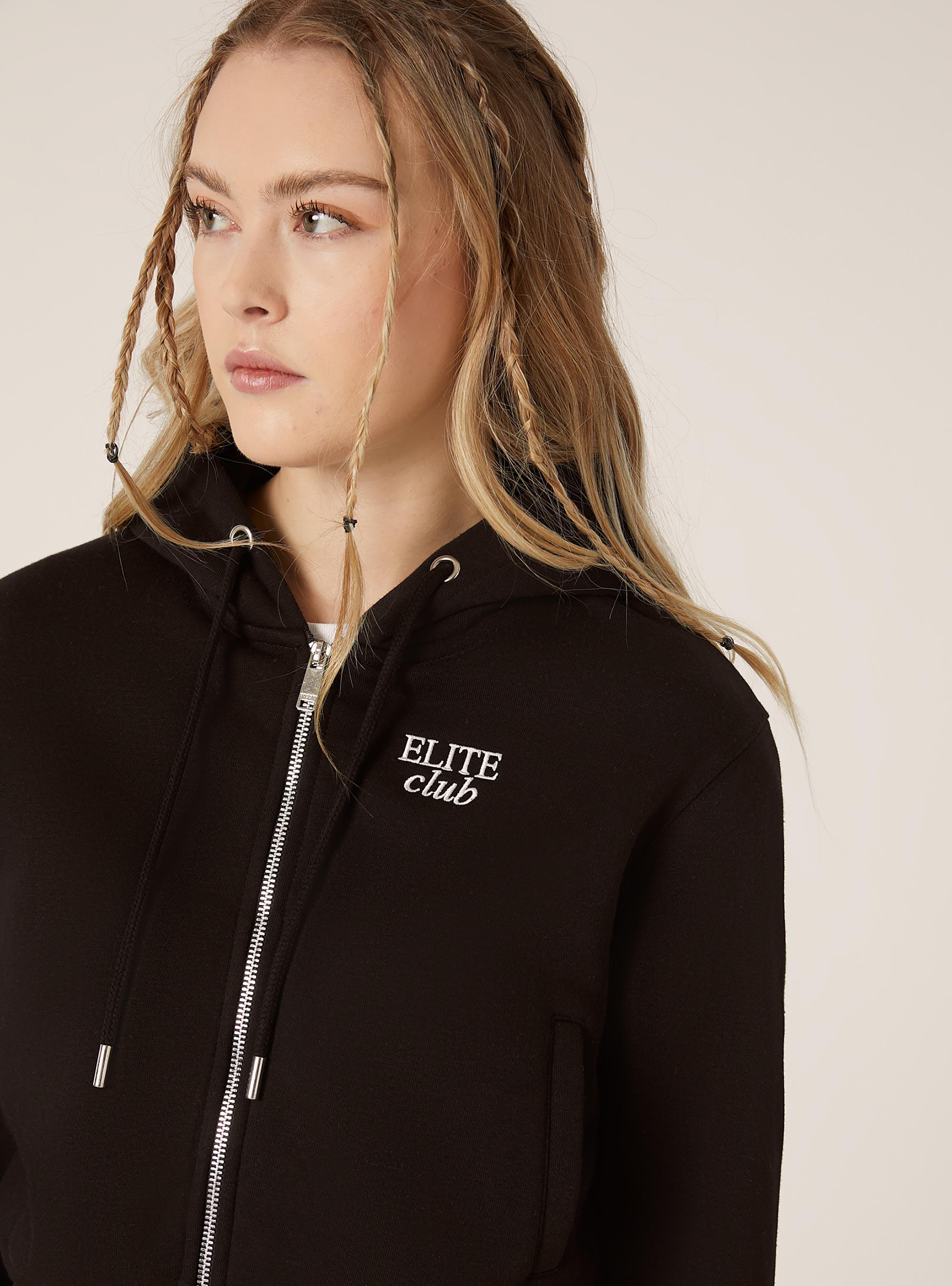 Cropped sweatshirt with zip and print, BK1 BLACK