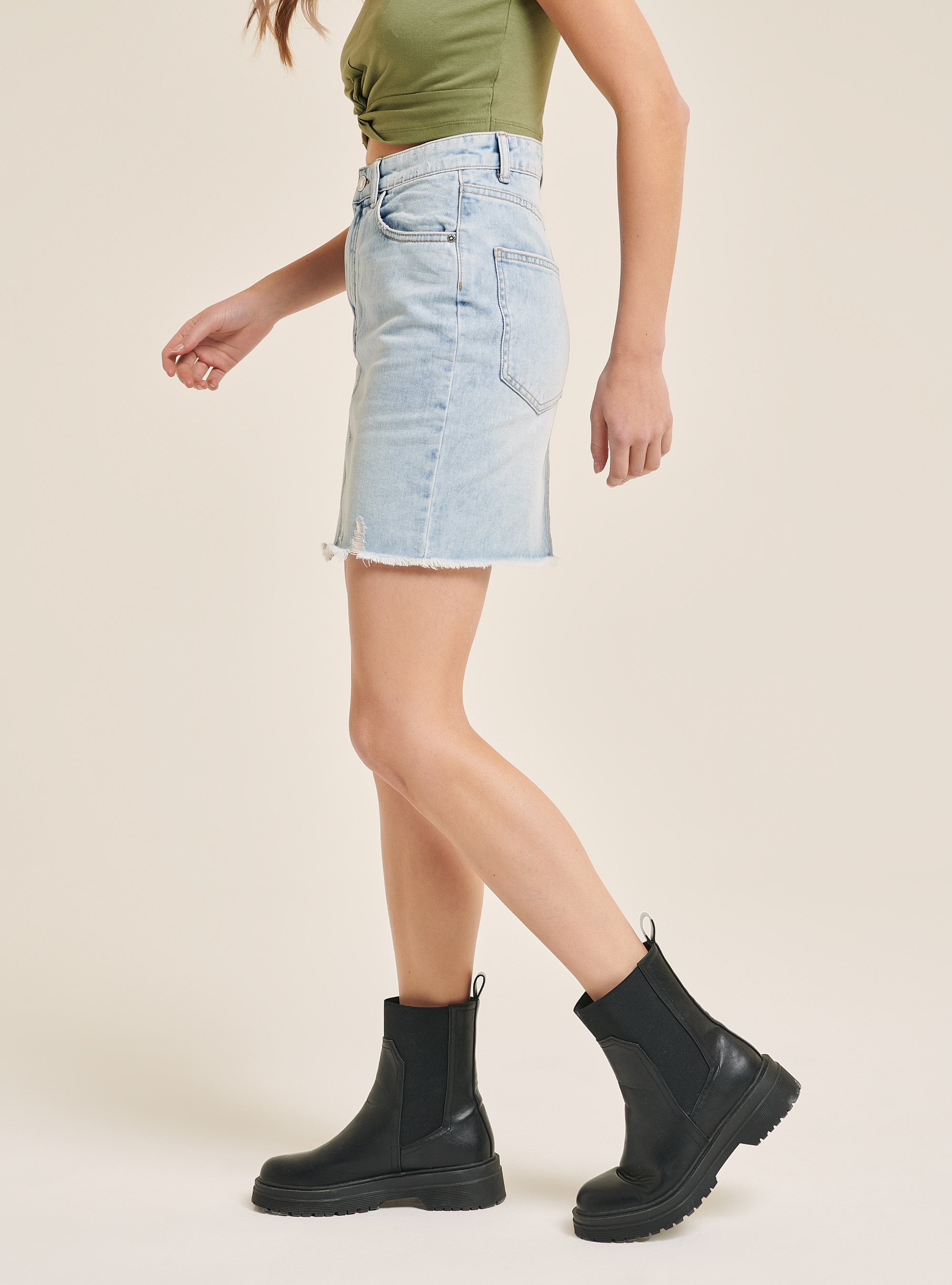 Jupe en jean avec déchirures, C284 AZZURRE