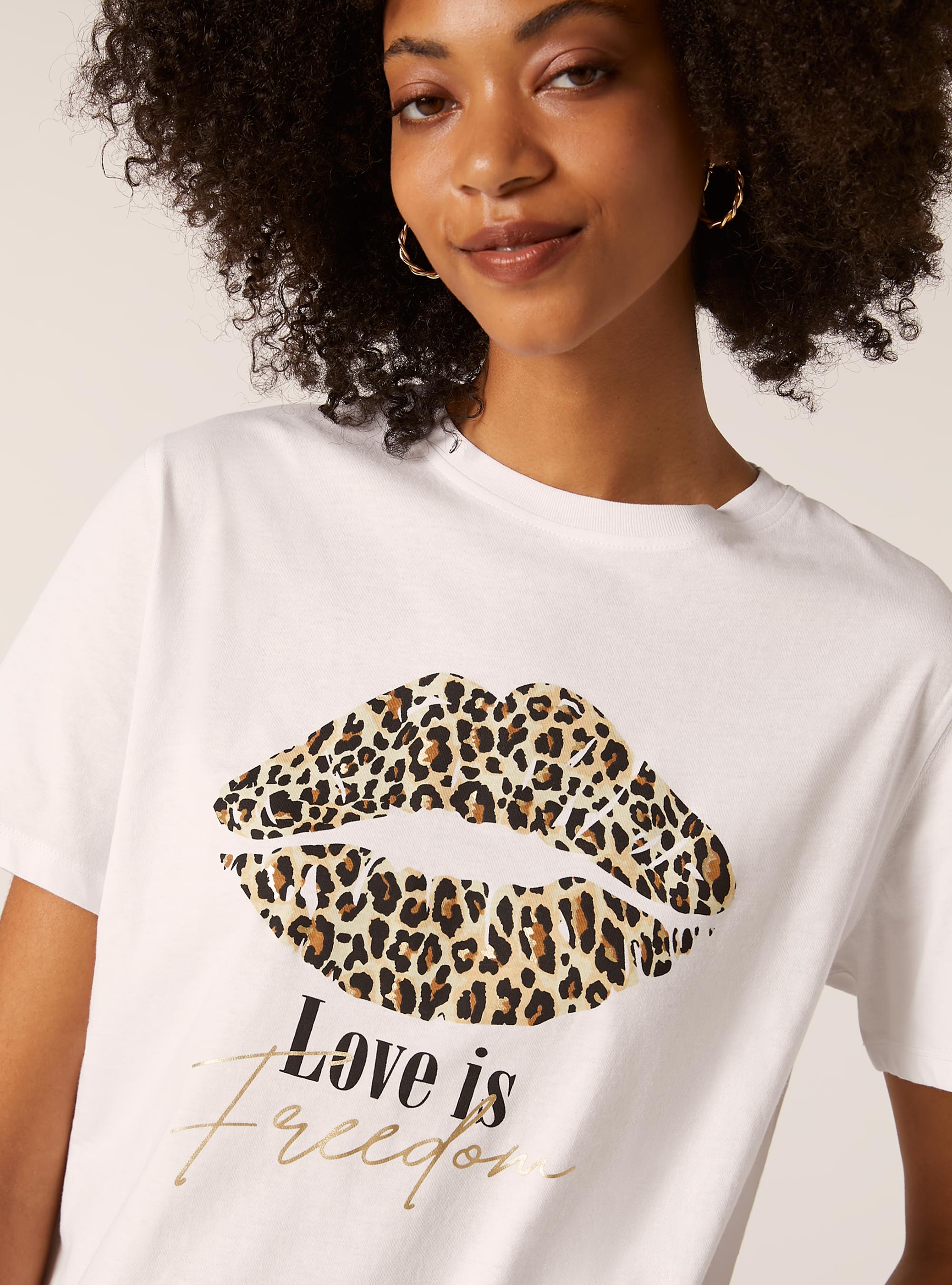 Maglietta con stampa animalier metallizzata, BIANCO OTTICO