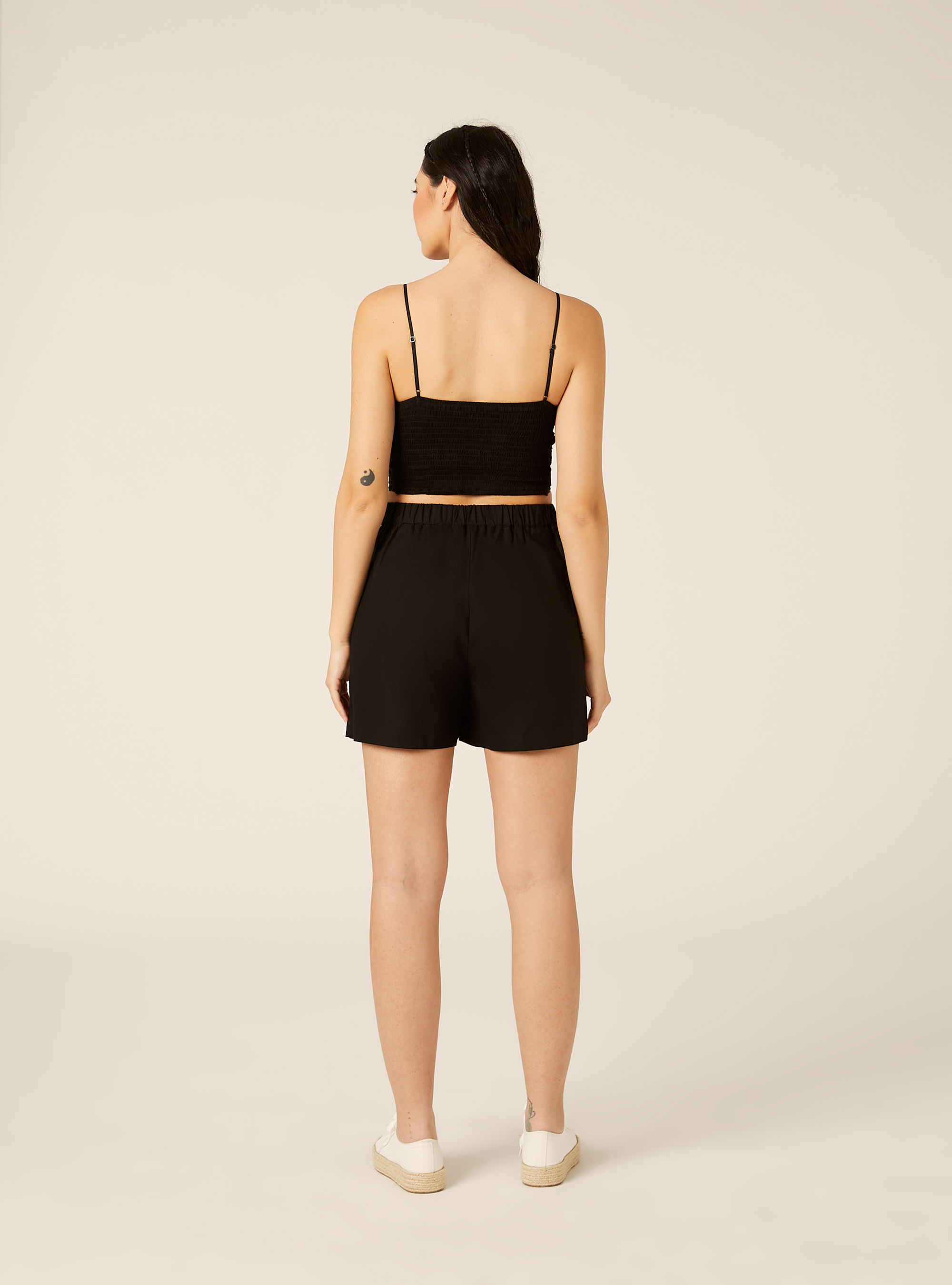Bermuda en m&eacute;lange de lin uni, BK1 BLACK