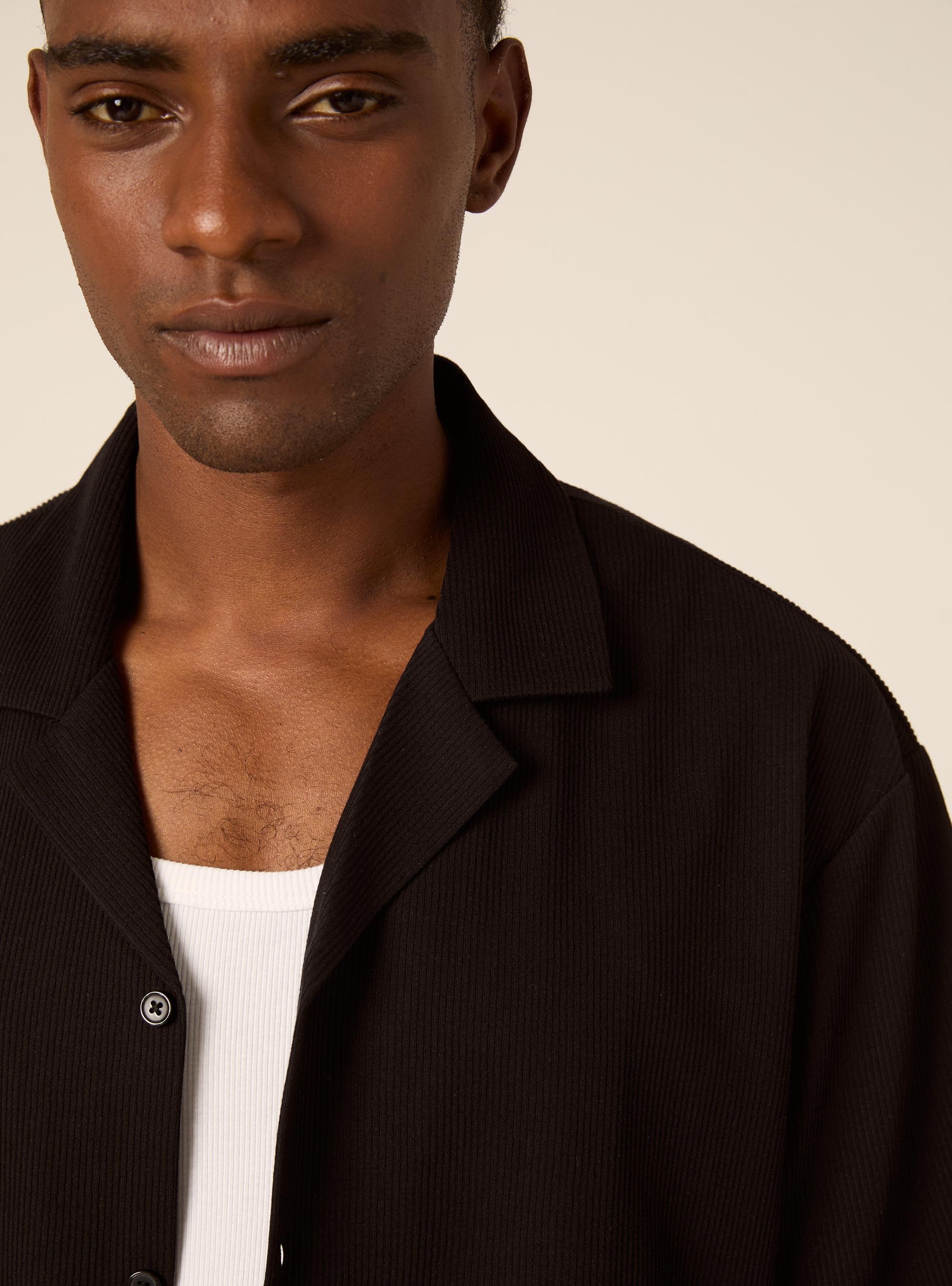 Knit Regular Fit Bowling Shirt, BK1 BLACK