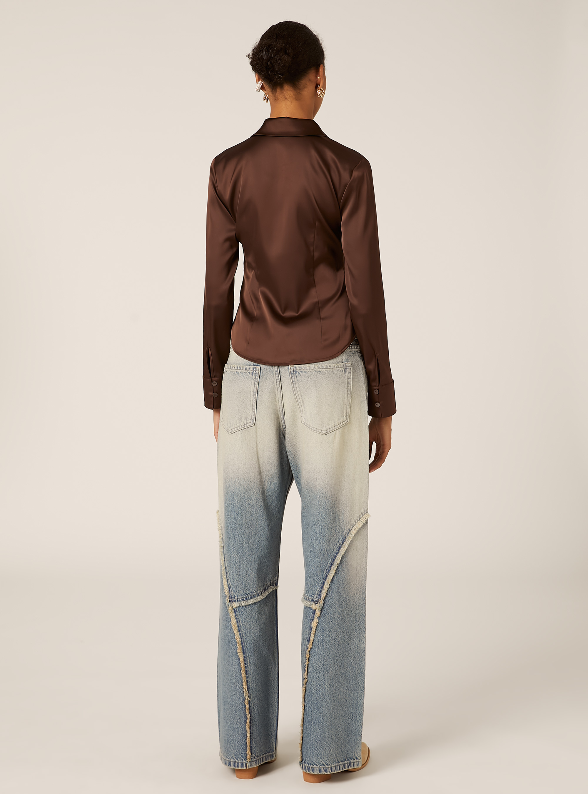 Long sleeve satin shirt, BR2 BROWN MEDIUM