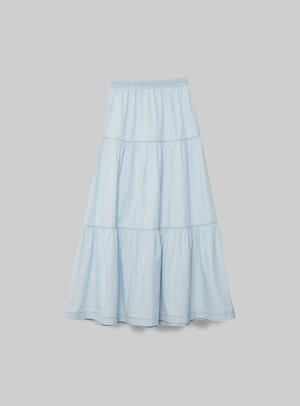 Gonna lunga con balze in chambray, D005 LIGHT BLUE
