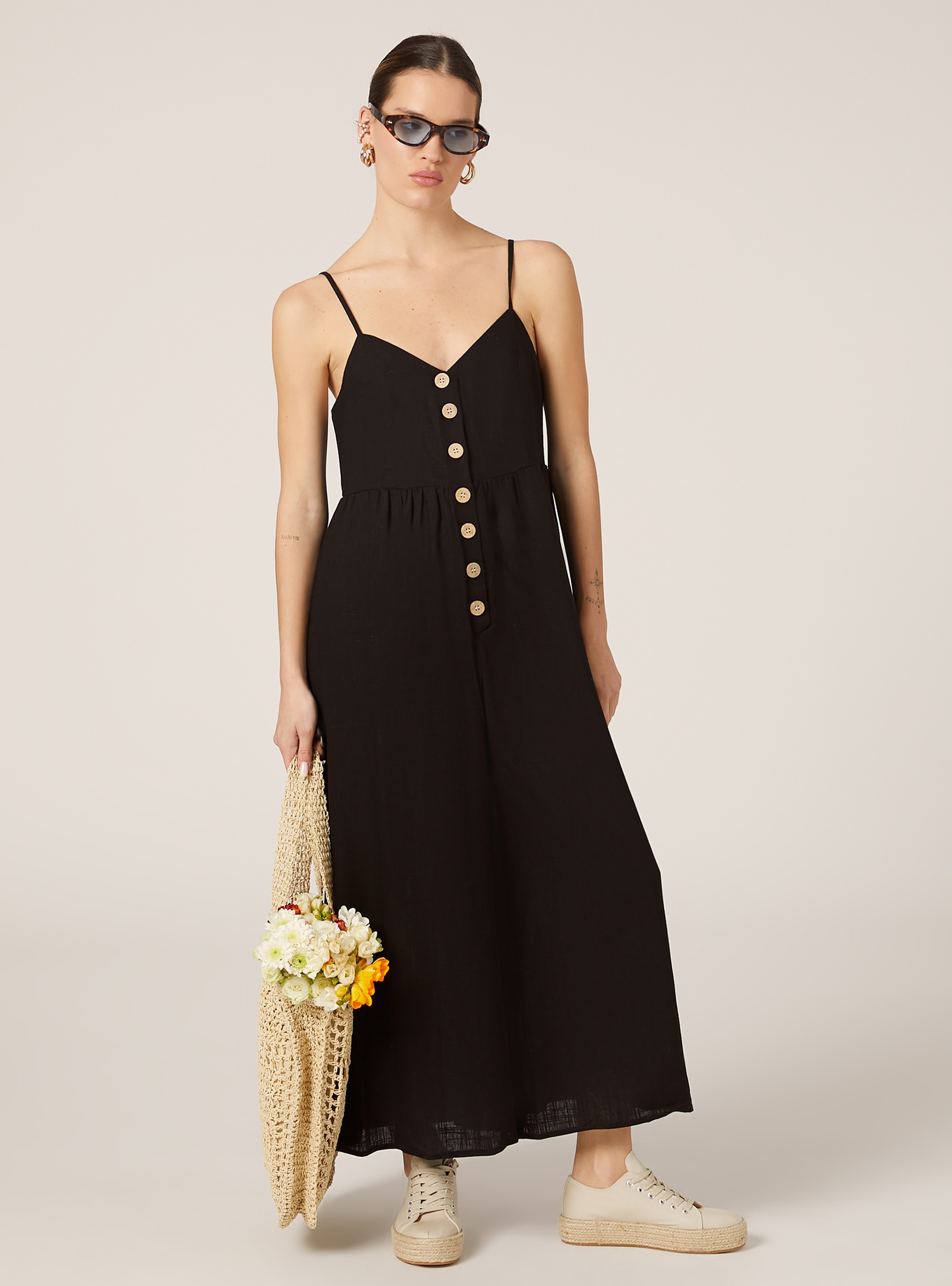 Linen-blend jumpsuit, BK1 BLACK