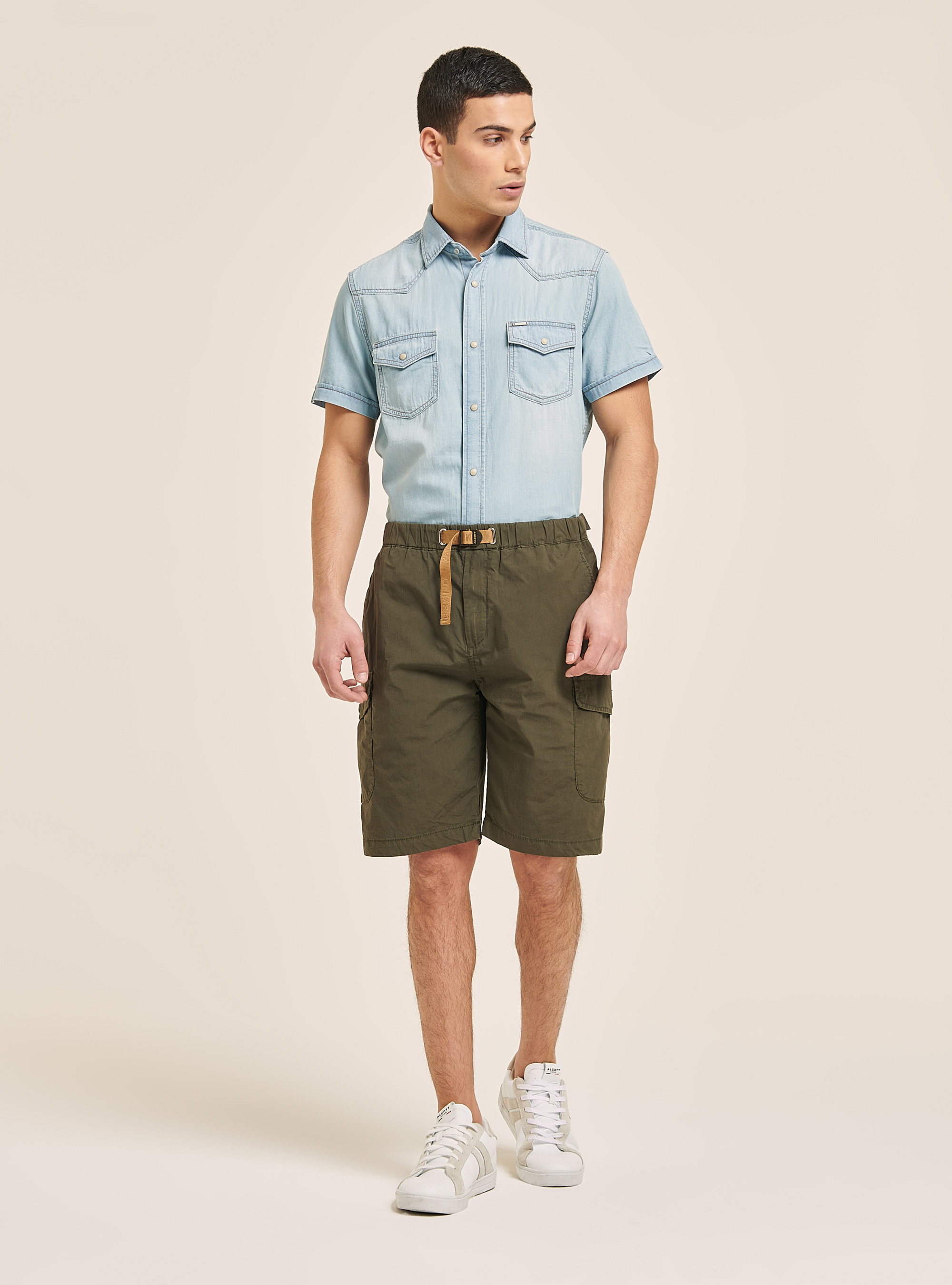 Cotton cargo bermuda with strap, C6594 KAKY