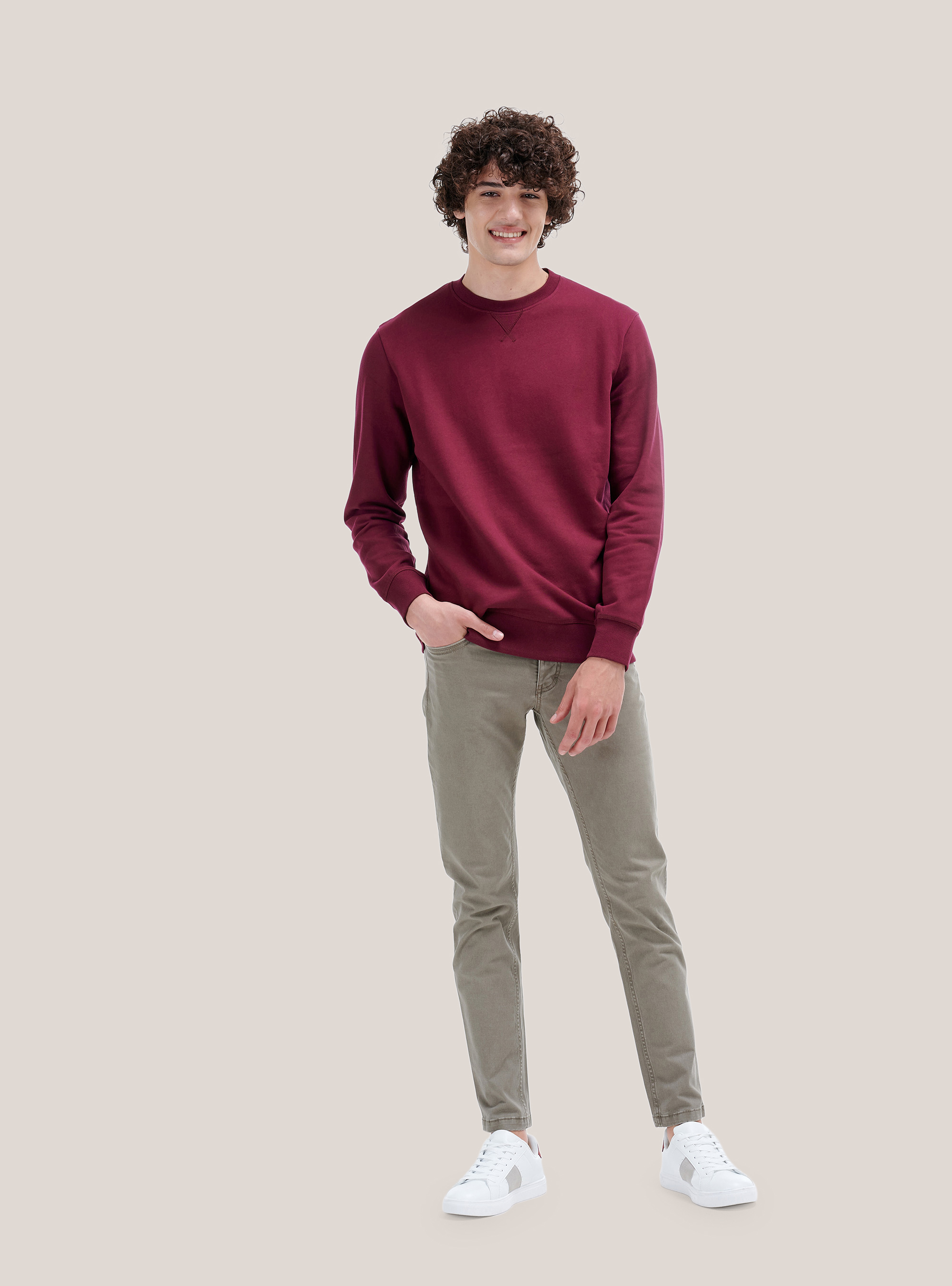 Pantaloni skinny fit in cotone riciclato, MARRONE