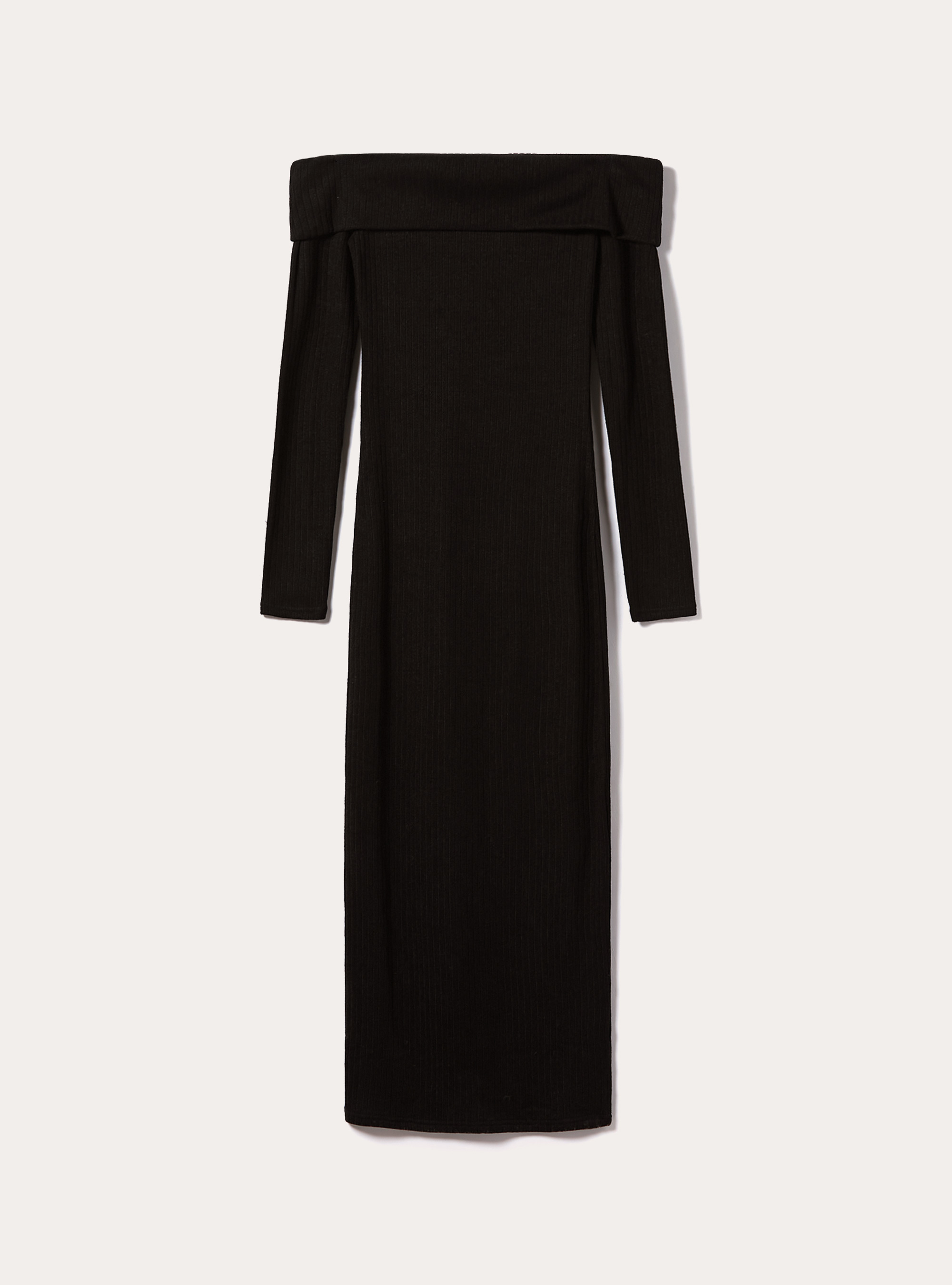 Long knit dress with Bardot neckline, BK1 BLACK