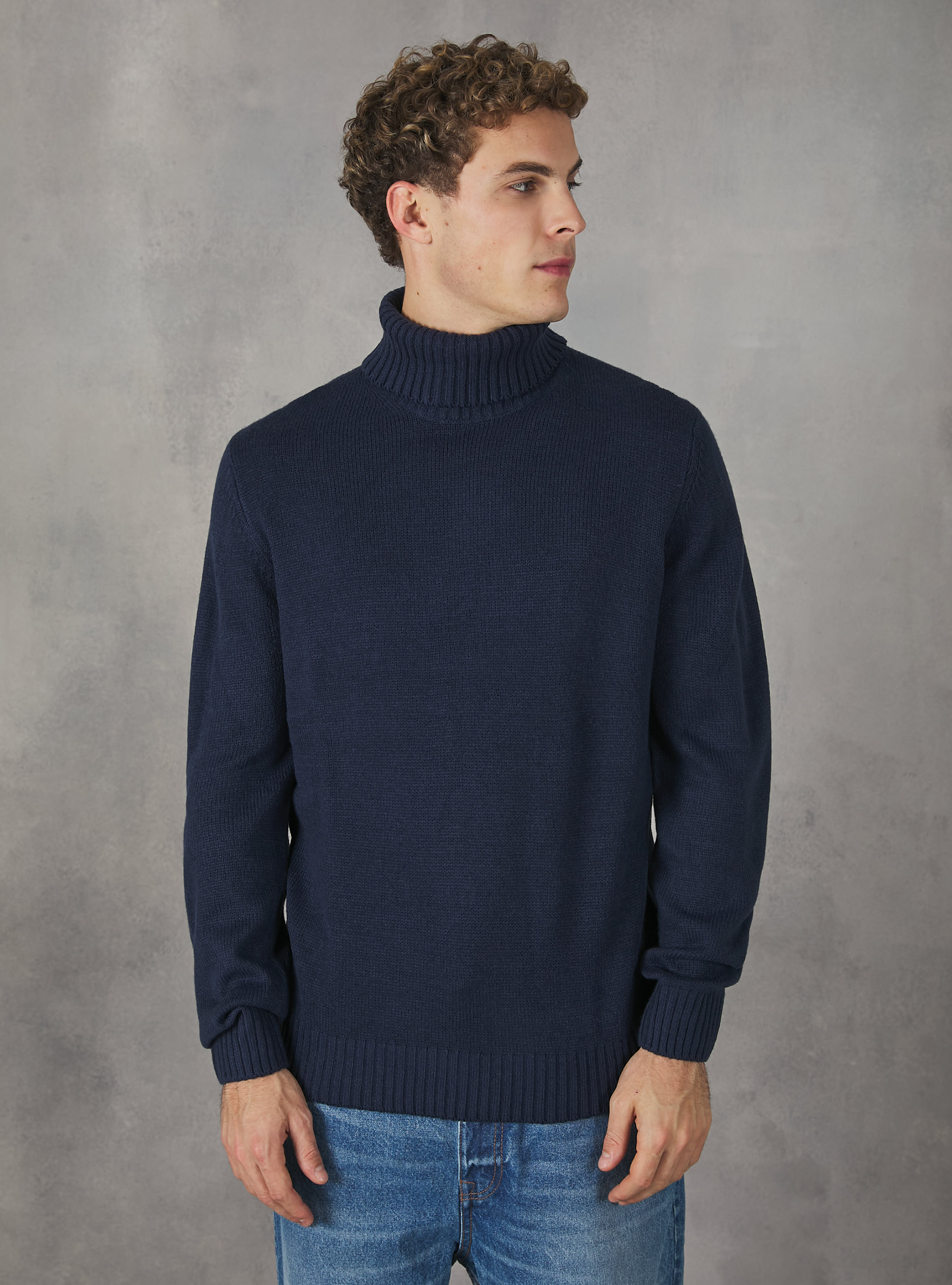 Pullover a collo alto cachemire touch, MNA2 NAVY MEL MED