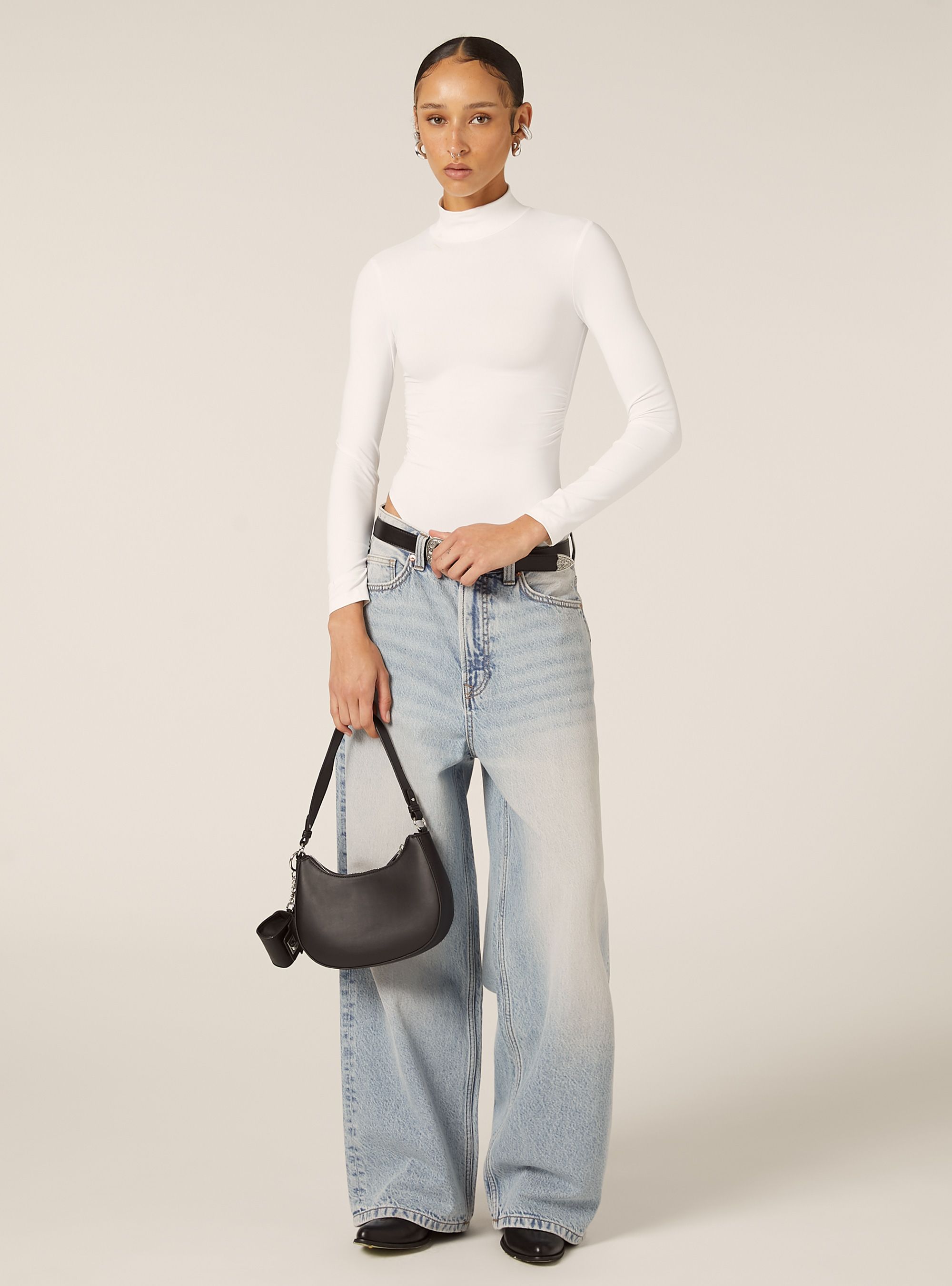 High-neck stretch bodysuit, WH2 WHITE