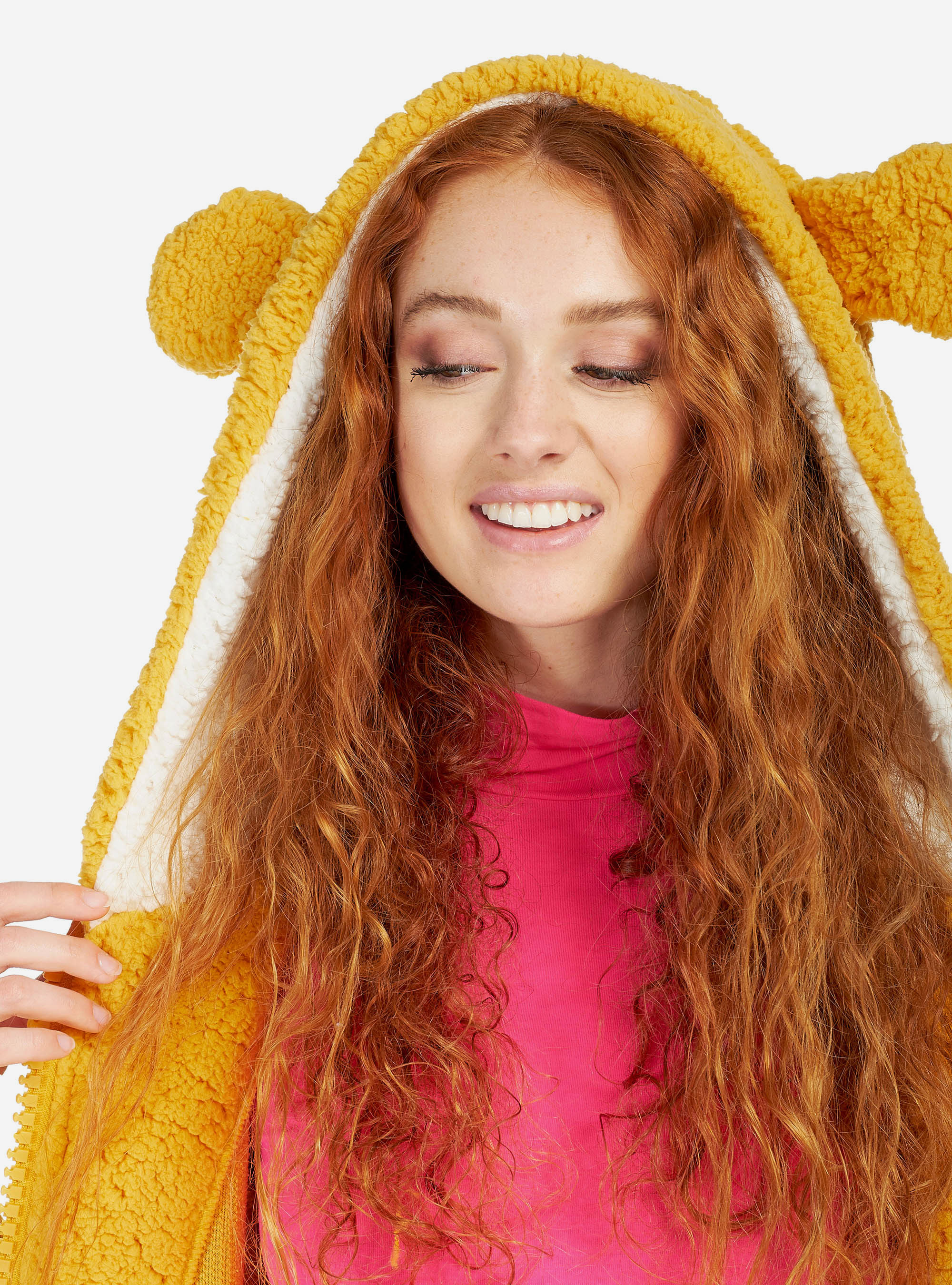 Hooded sweatshirt with faux fur ears, MUSTARD