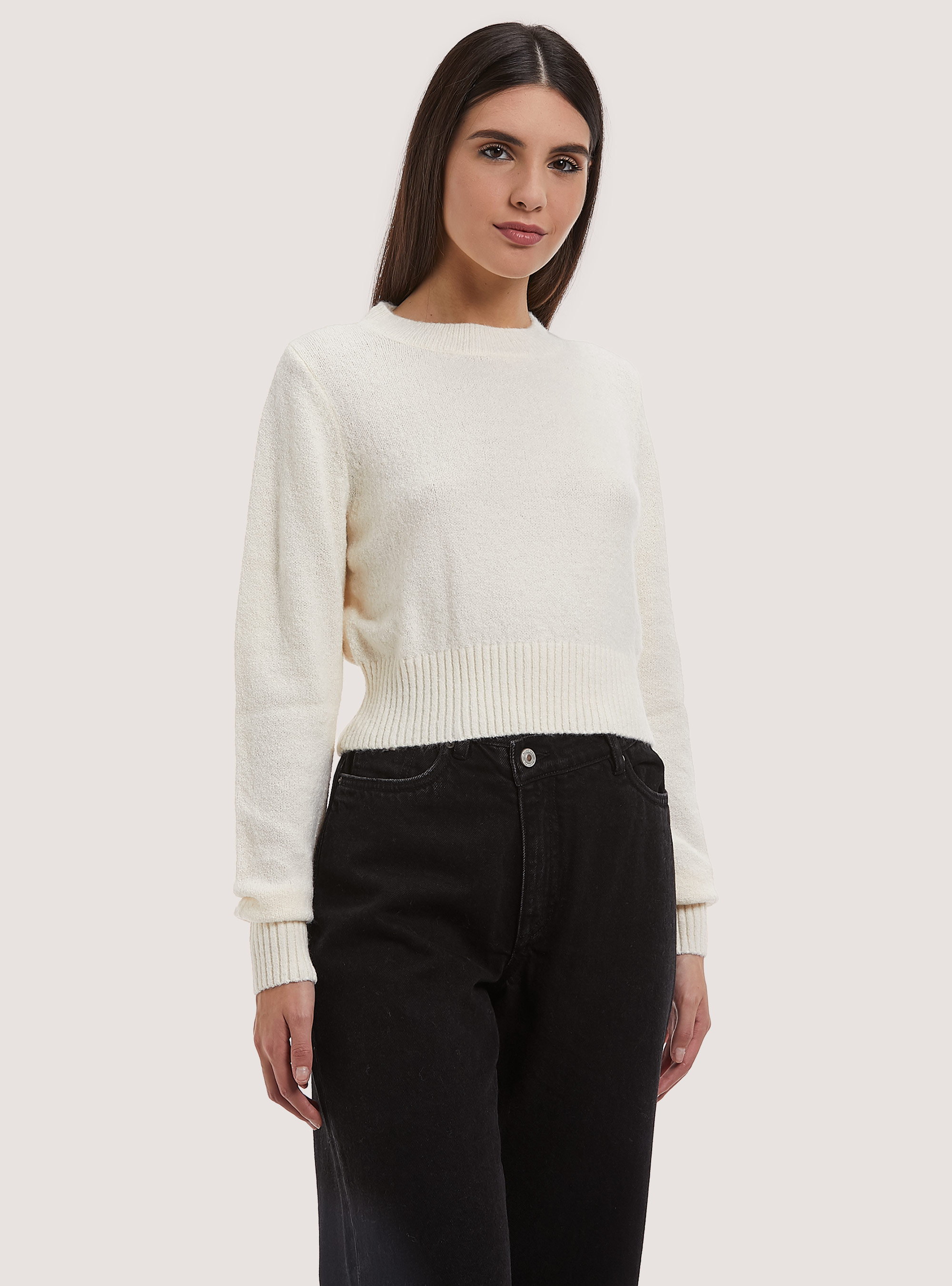 Pullover cropped soft touch, WH1 OFF WHITE