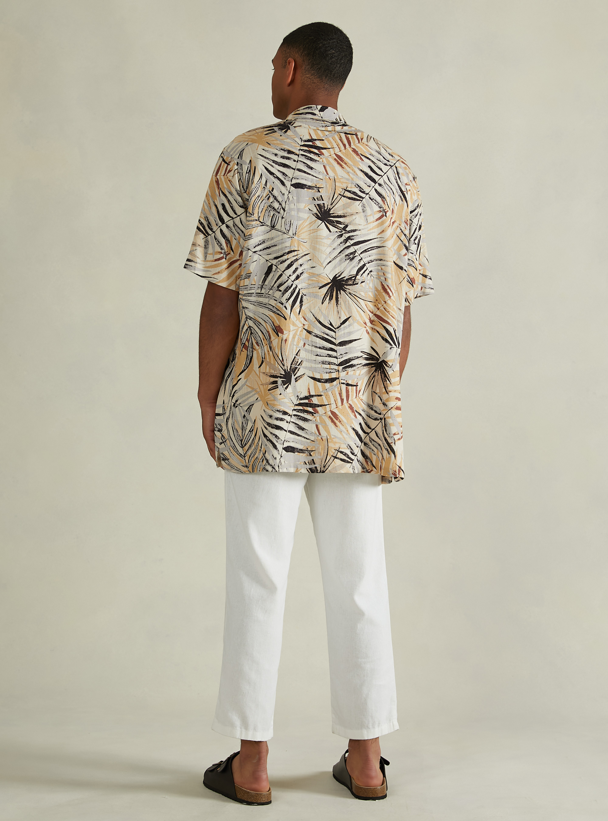 Linen blend shirt with tropical print, BG2 BEIGE MEDIUM