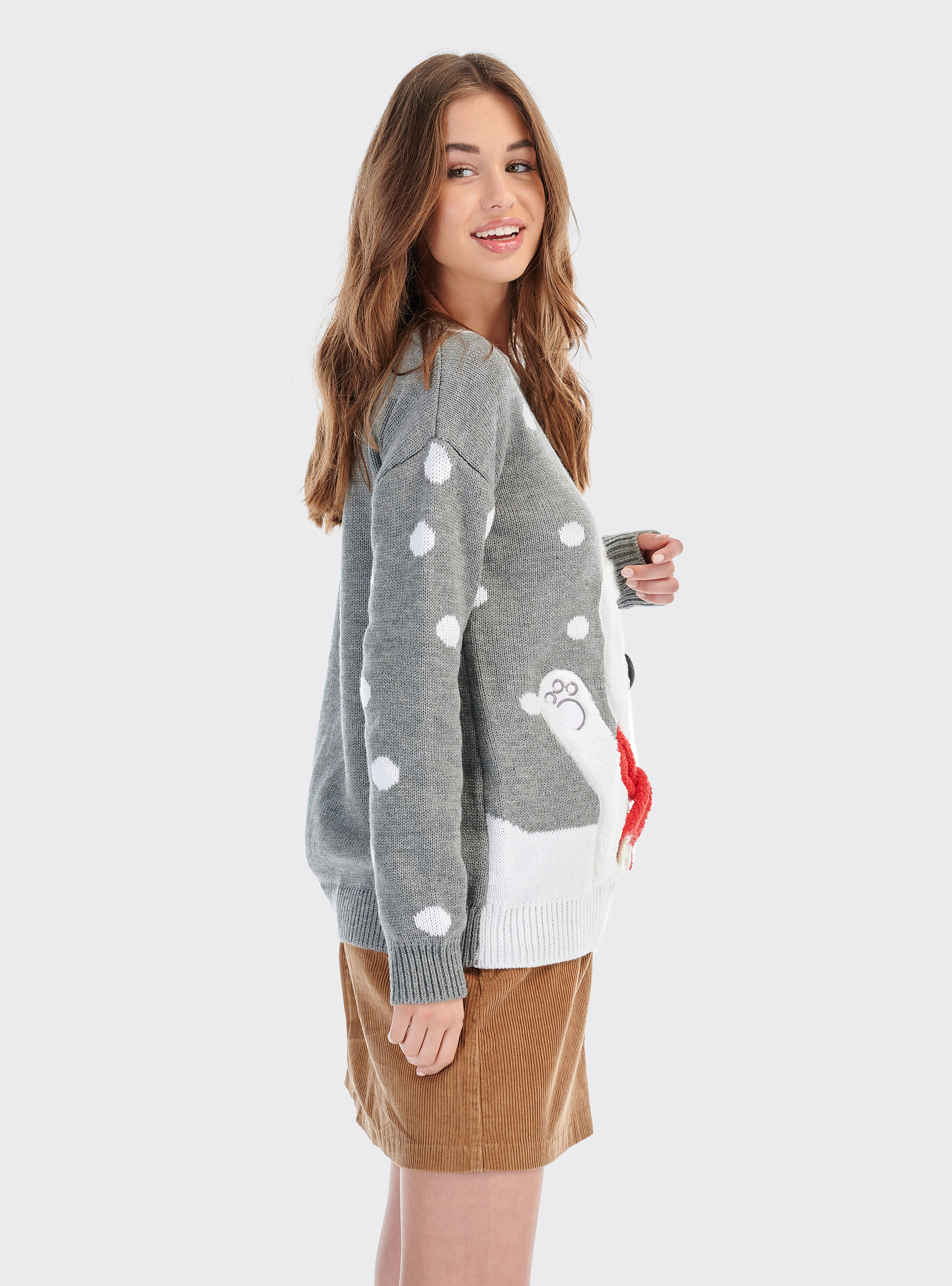 Christmas pullover with teddy bear, GREY MELANGE