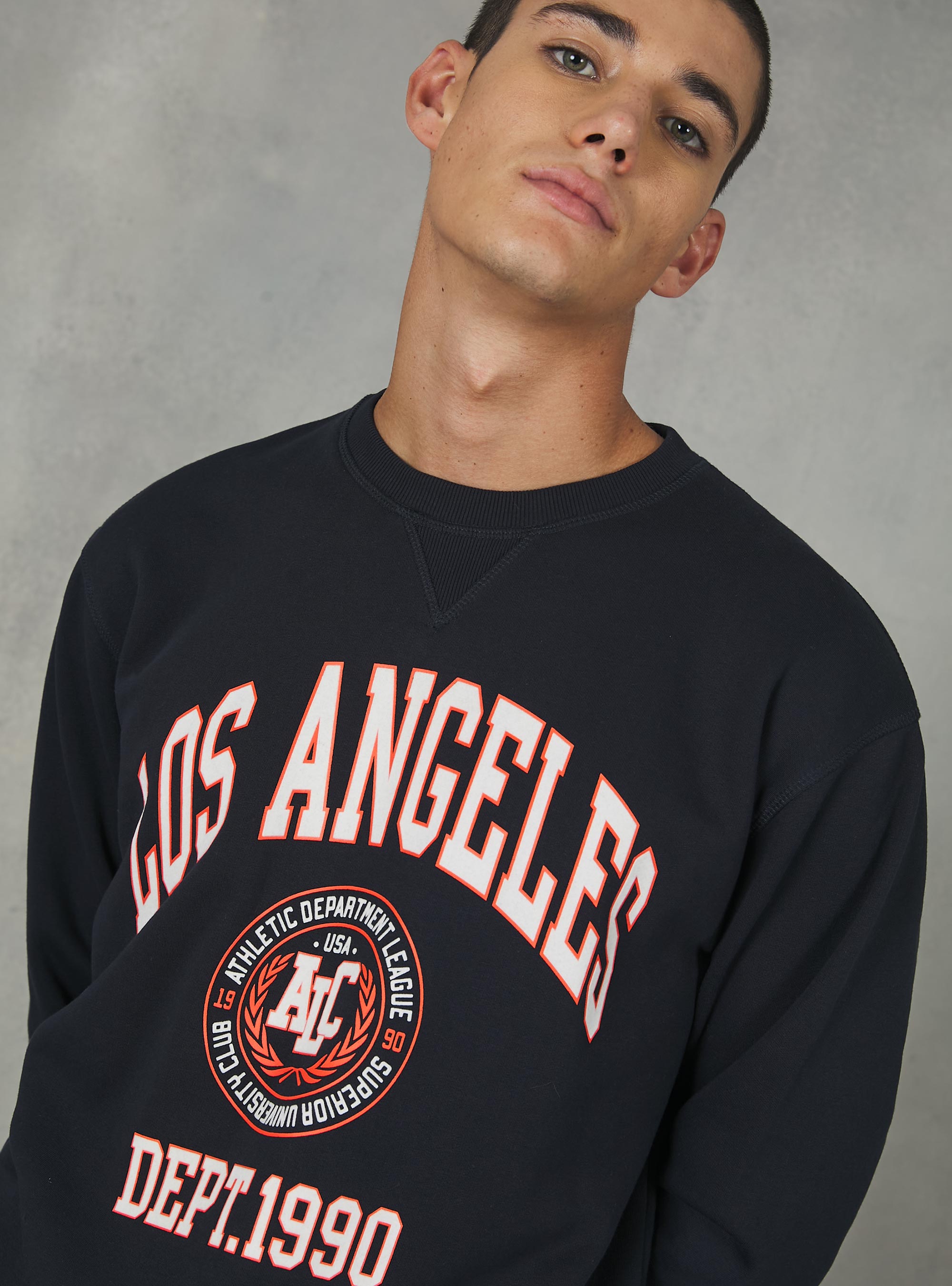 Sweat &agrave; col ras du cou avec imprim&eacute; universitaire, NA1 NAVY DARK