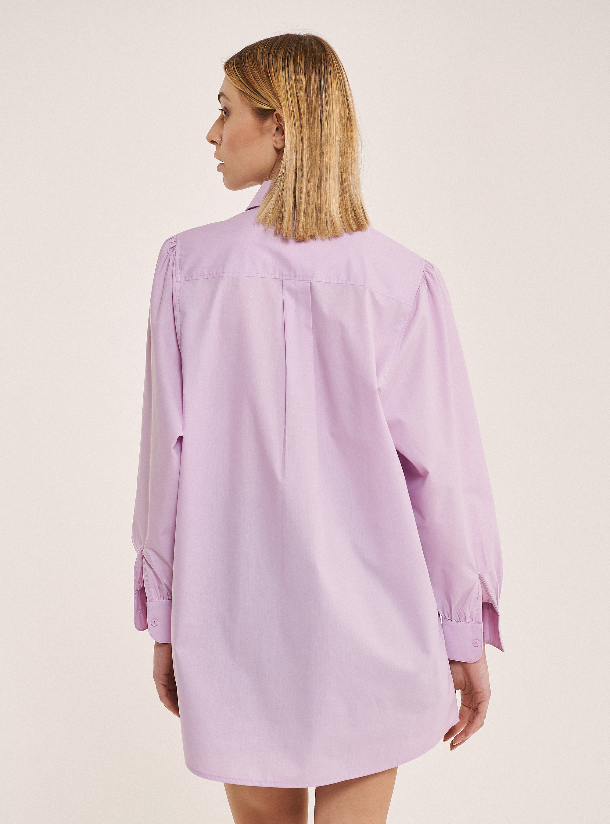 Long shirt in poplin fabric, C3303 LILLAC