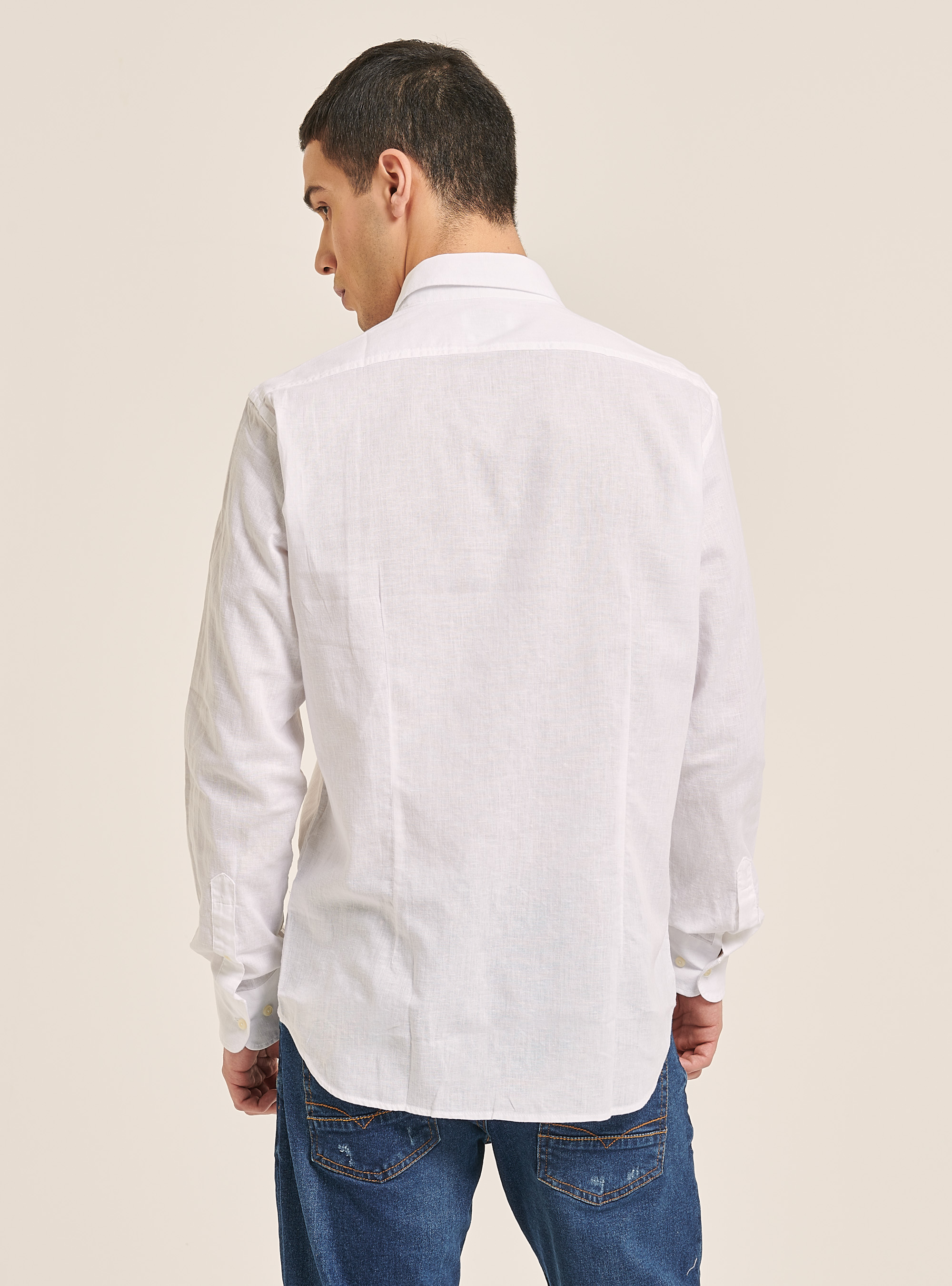 Camicia in puro lino a maniche lunghe, BIANCO
