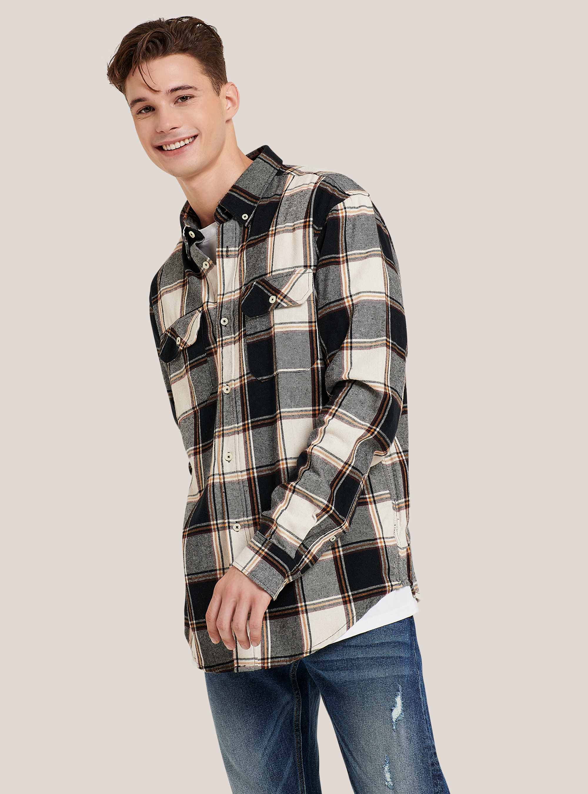 Checked flannel shirt, BLACK