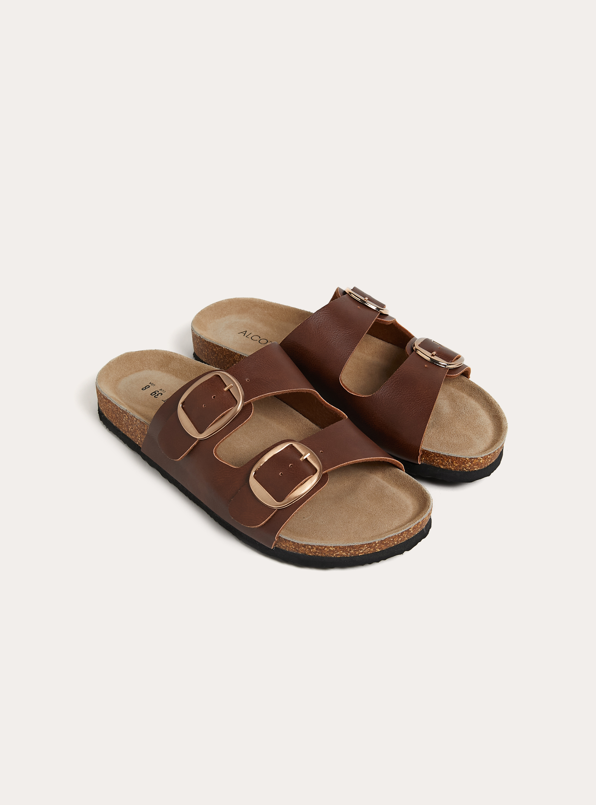 Sandales basses en cuir avec semelle en daim, BR2 BROWN MEDIUM