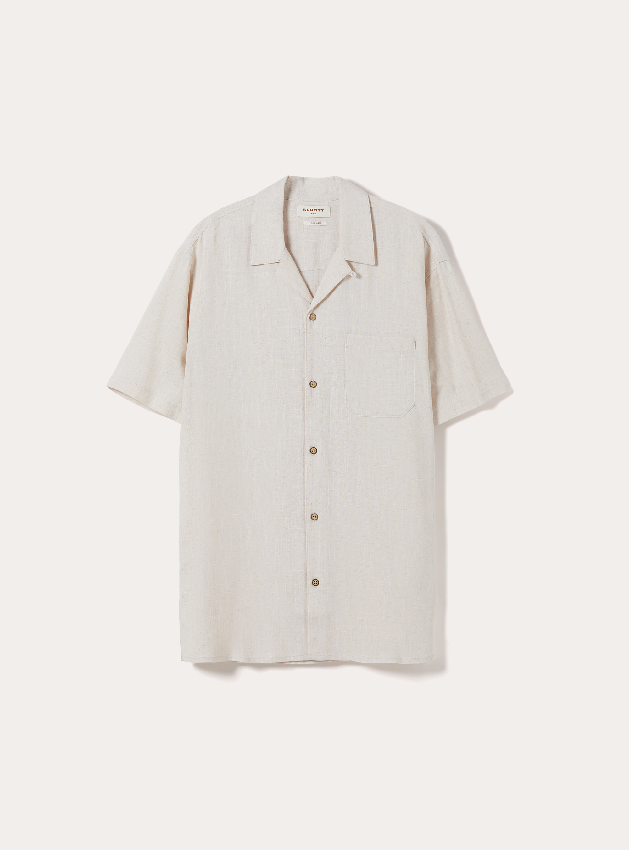 Camicia in misto lino con collo bowling, BEIGE CHIARO MELANGE