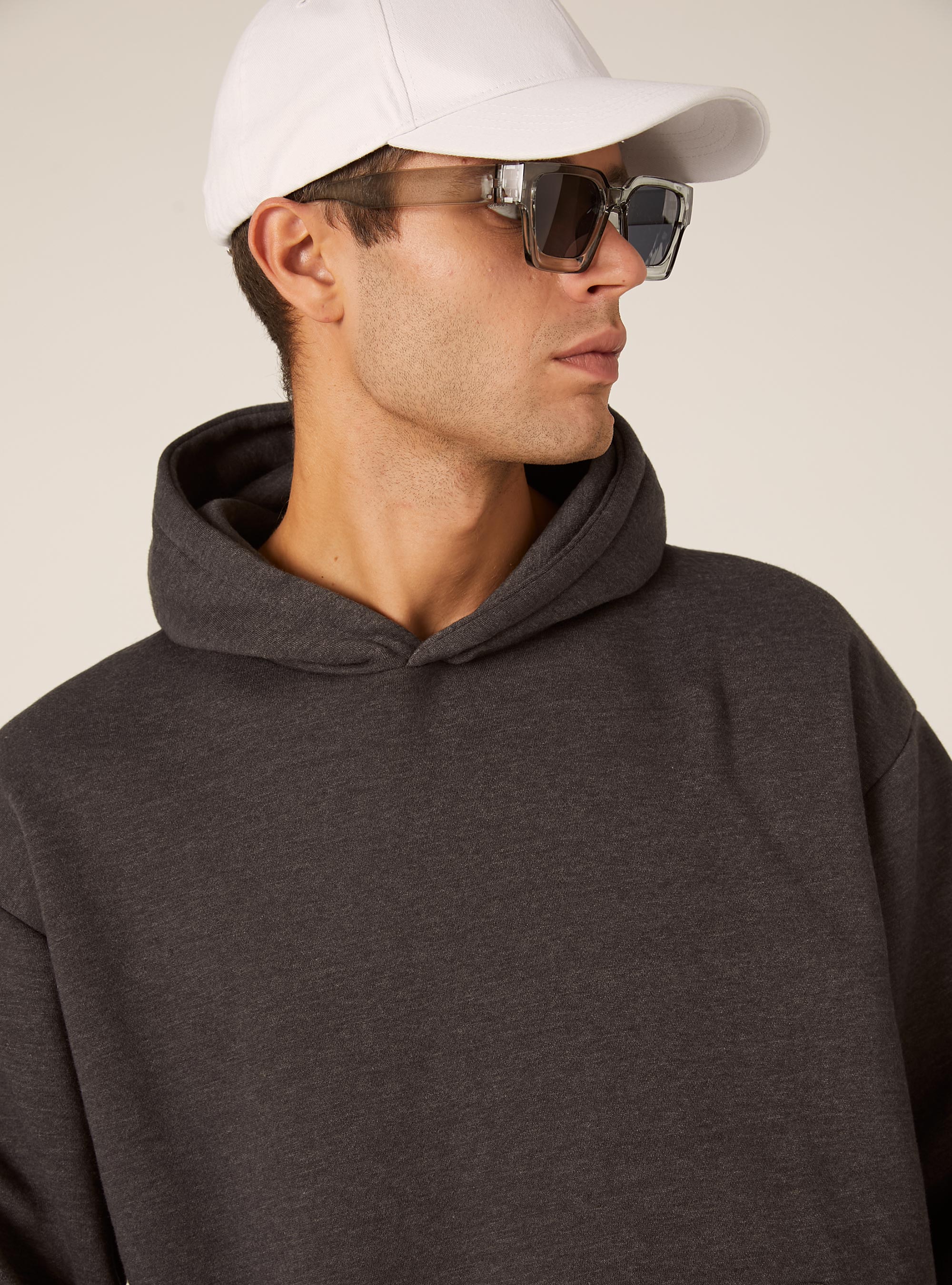 Boxy fit hoodie, MGY1 GREY MEL DARK