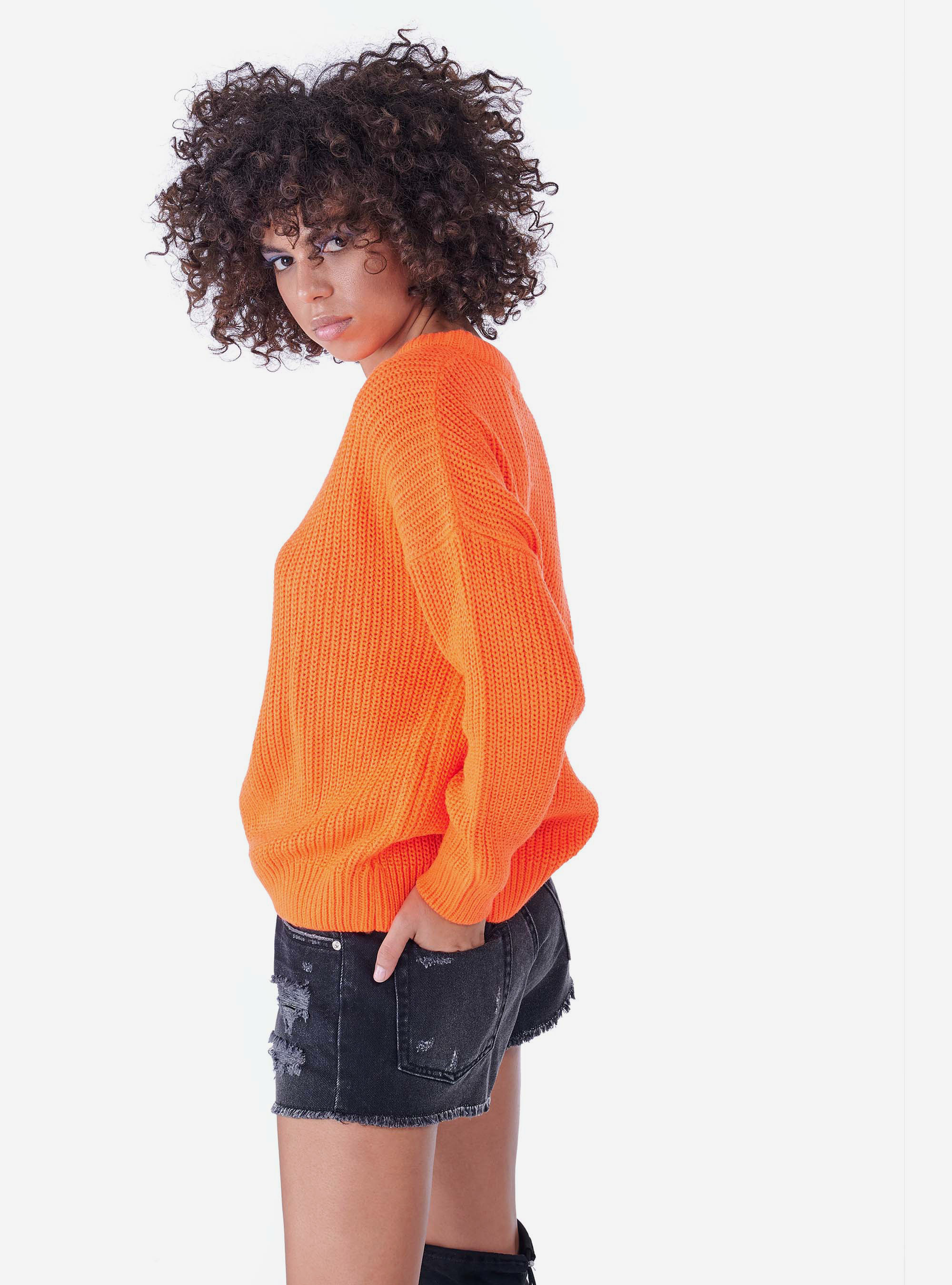 Jersey cuello redondo oversize, NARANJA FLUO