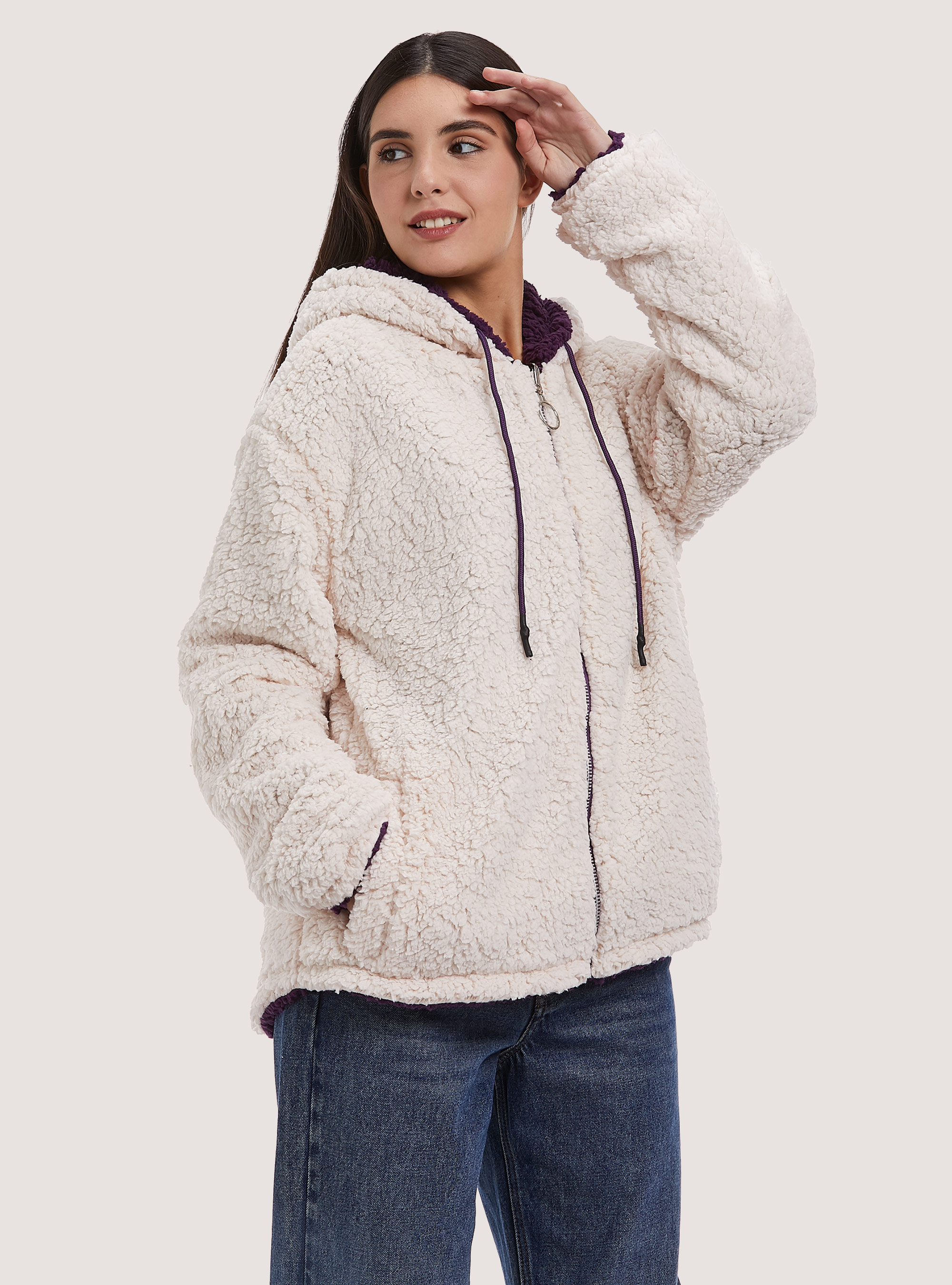 Giubbotto bomber in teddy, WH1 OFF WHITE