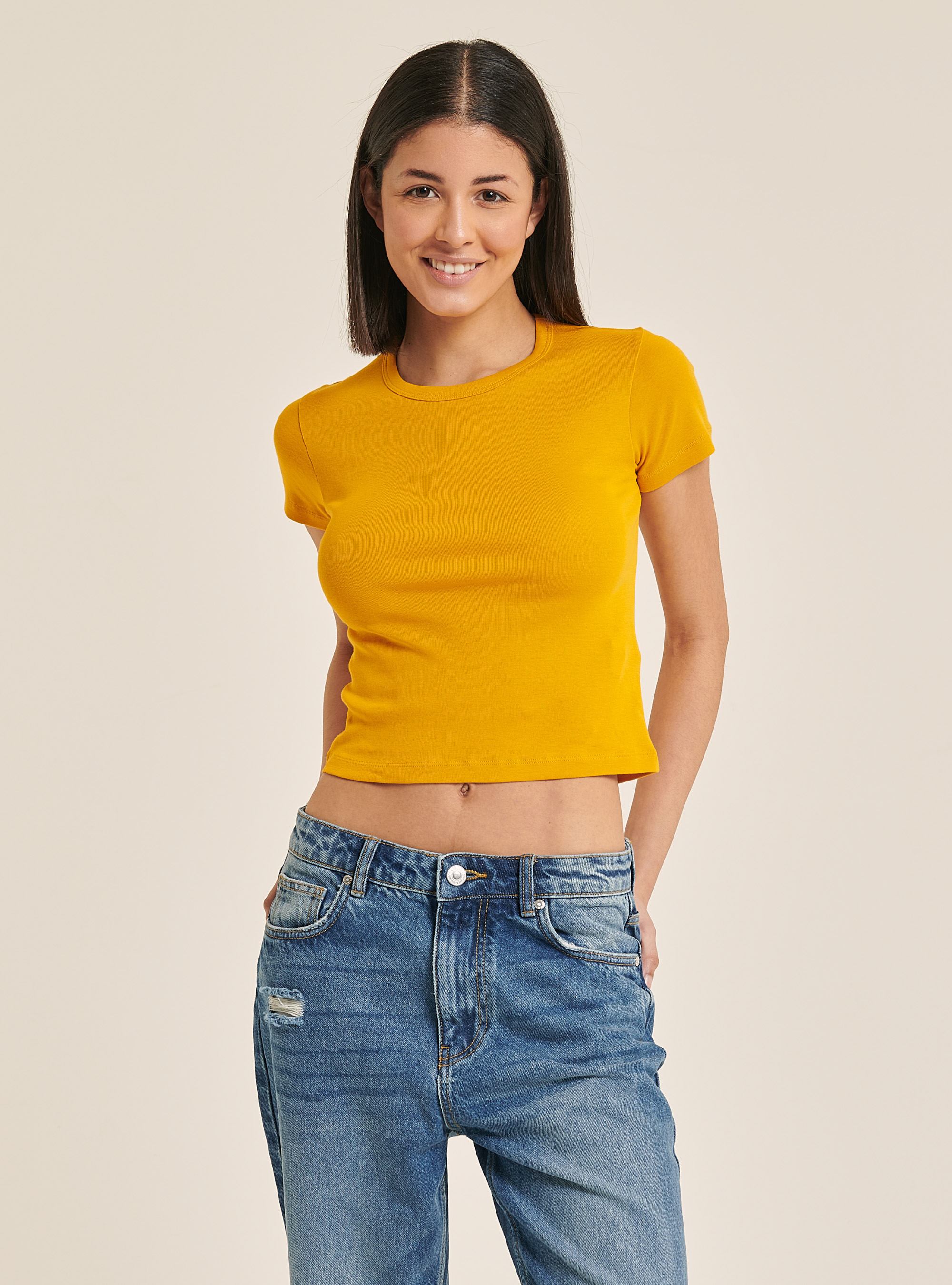 Ribbed crop T-shirt, C719 SENAPE