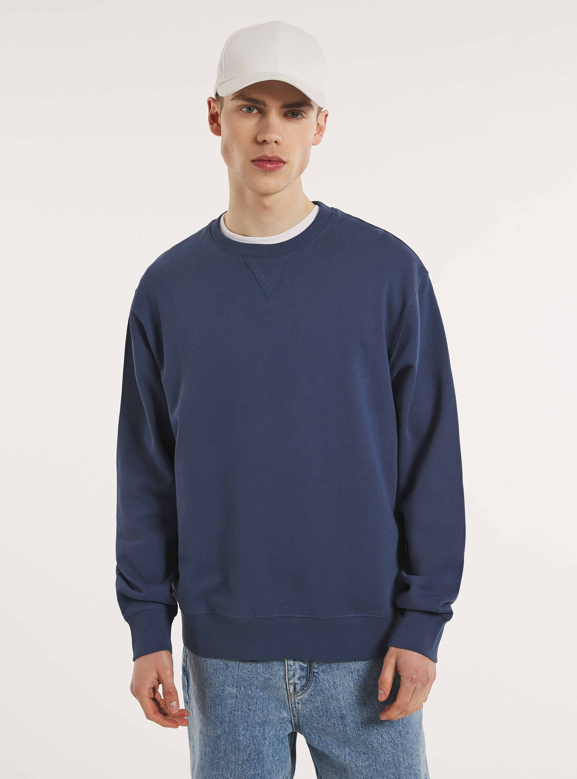 Sudadera de cuello redondo en color liso, BL3 BLUE LIGHT