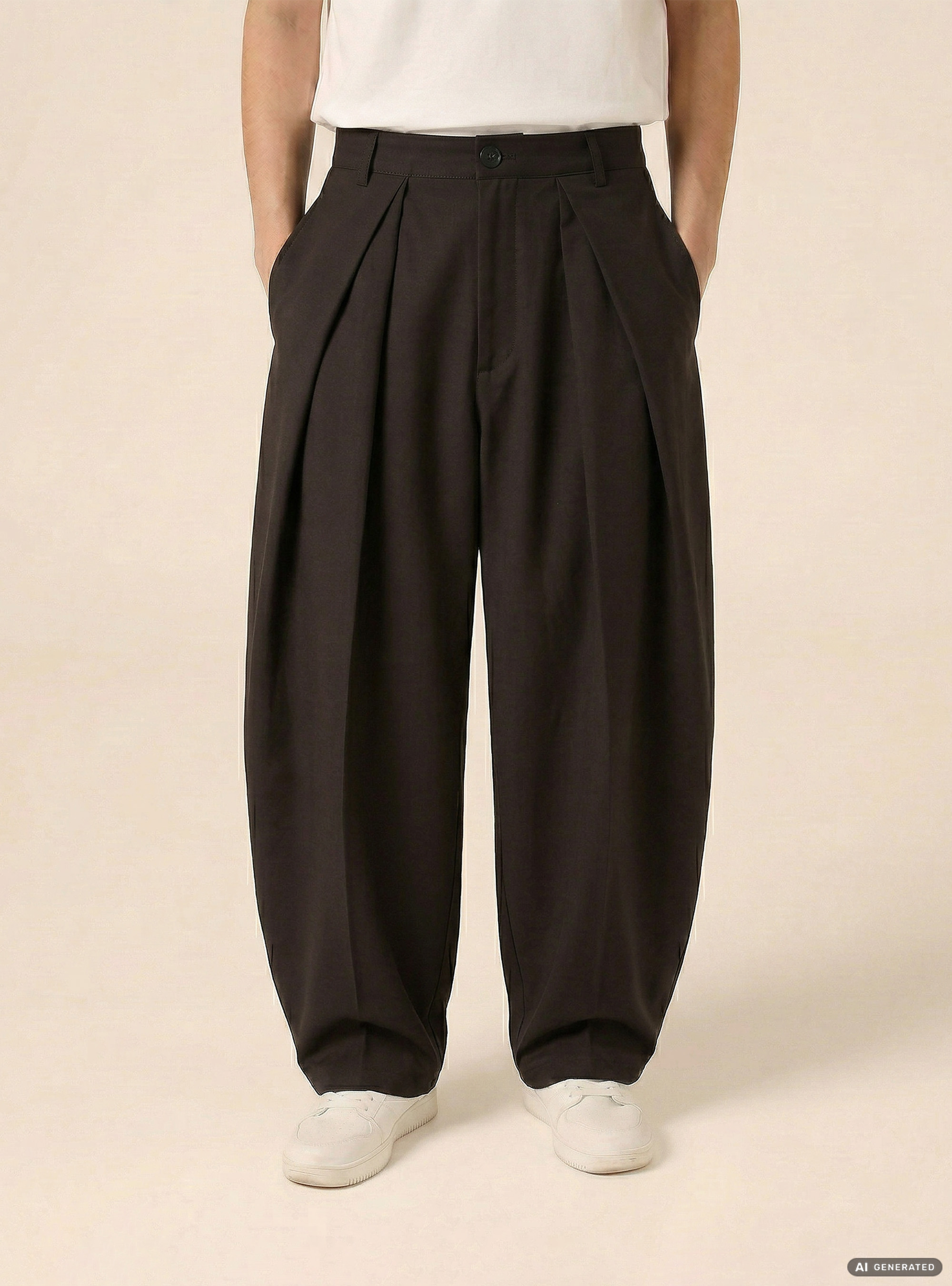 Pantalon ajust&eacute; &agrave; la coupe tr&egrave;s ample, BK1 BLACK
