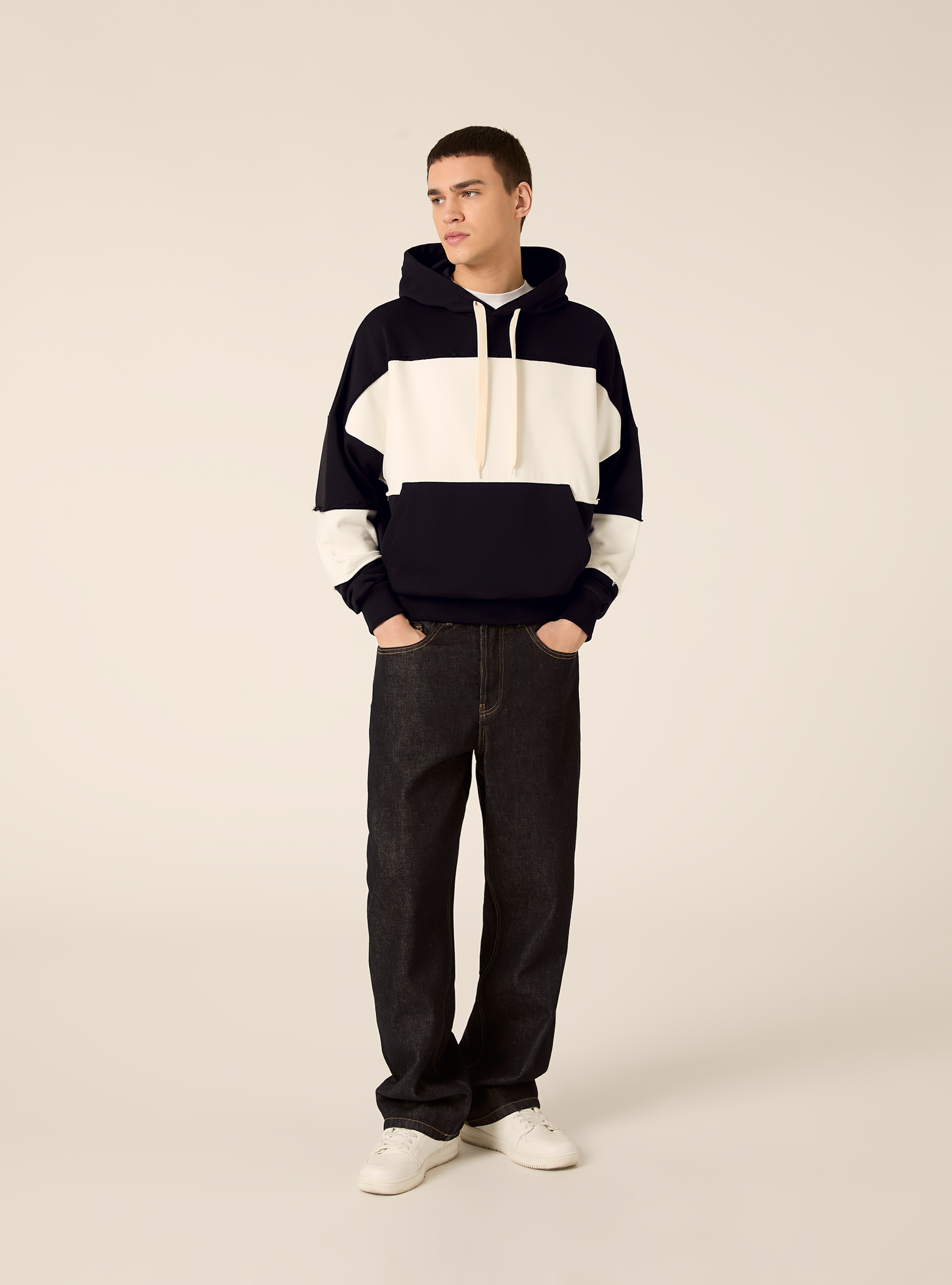 Felpa boxy rigata, NA1 NAVY DARK