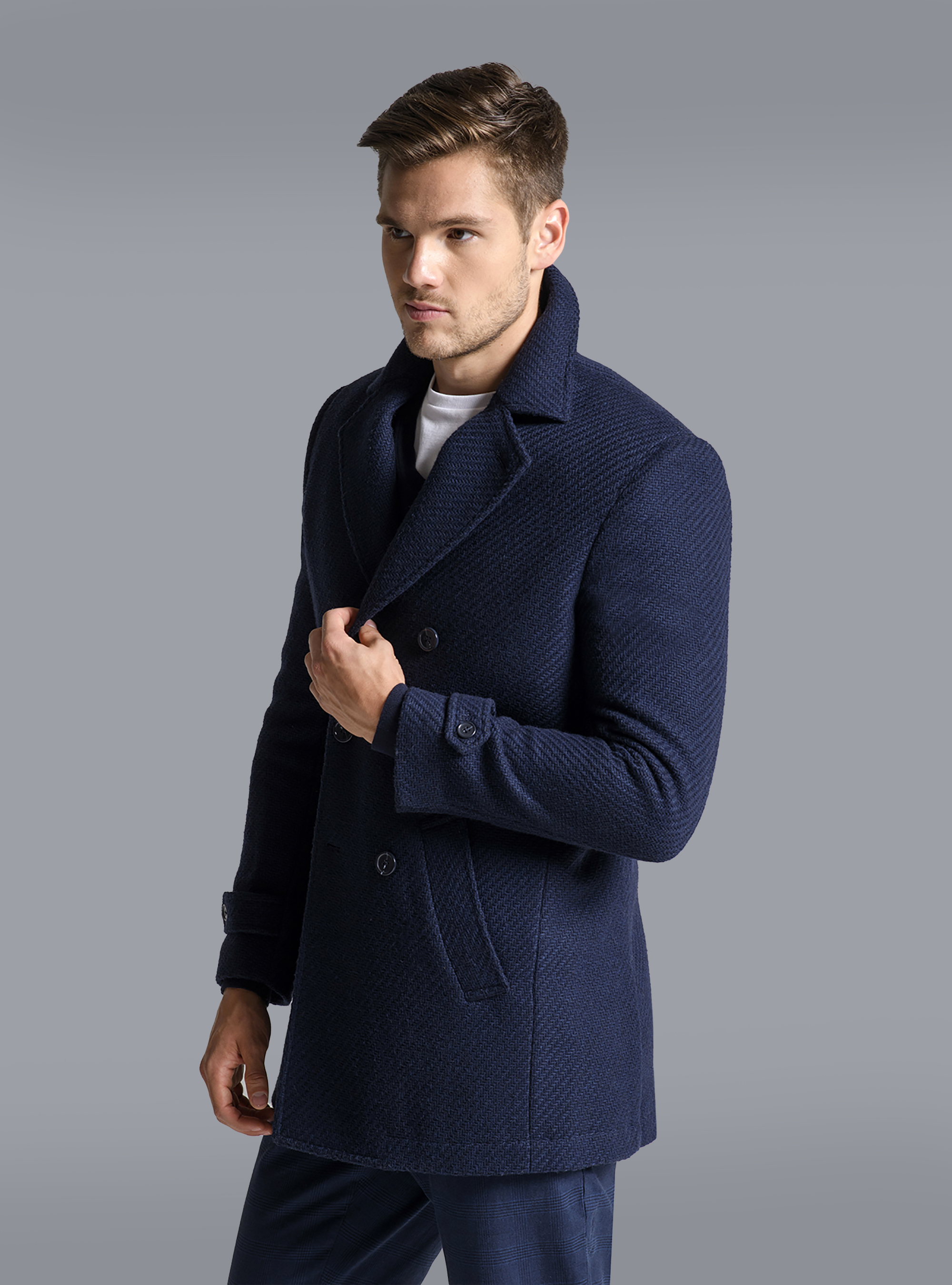 DOUBLE BREASTED WOOL JACKET, BLUE NAVY