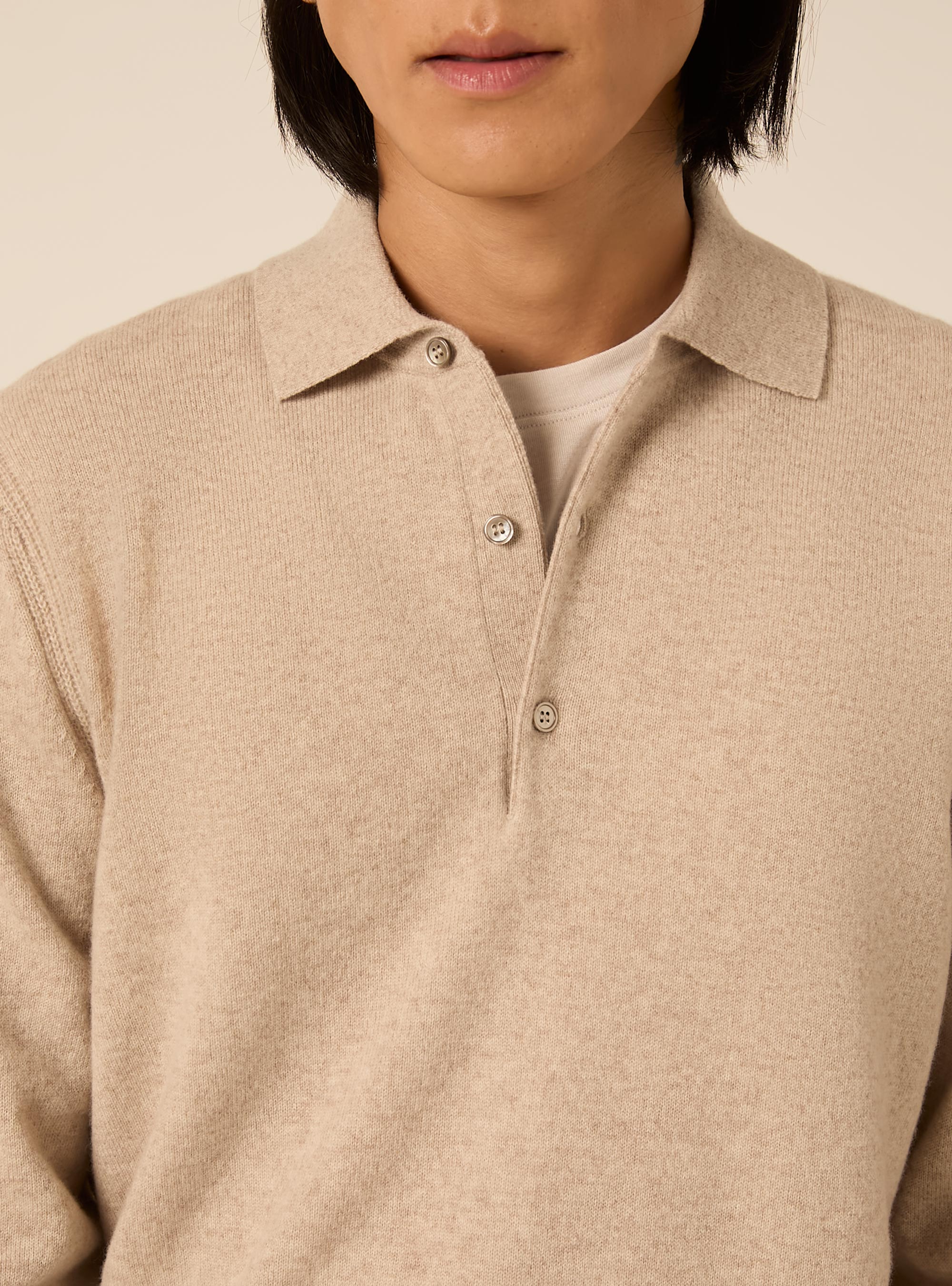 Langaermliges poloshirt aus wolle und kaschmirmischung, MBG3 BEIGE MEL LIGHT