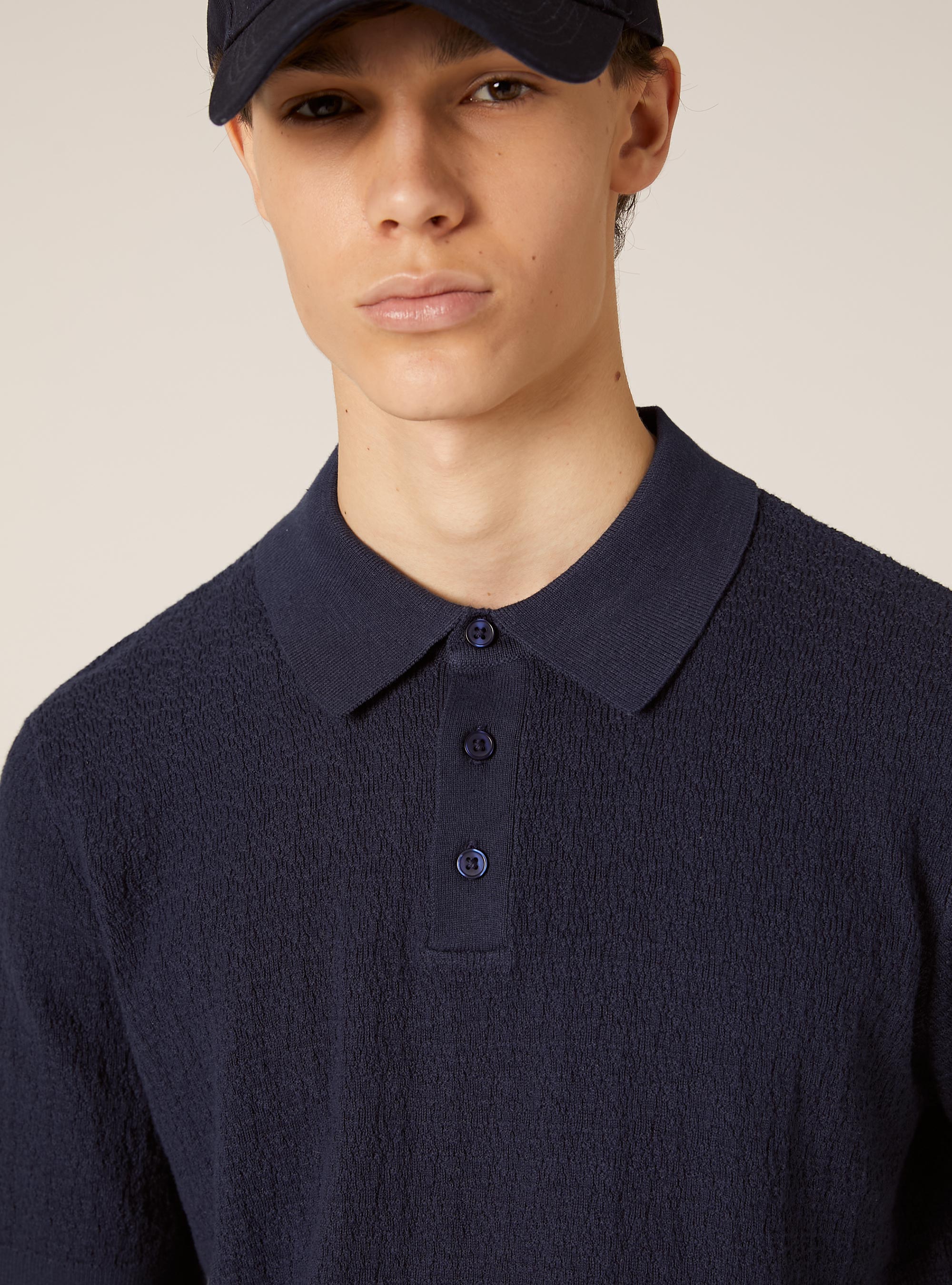 Polo en maille textur&eacute;e, MNA2 NAVY MEL MED