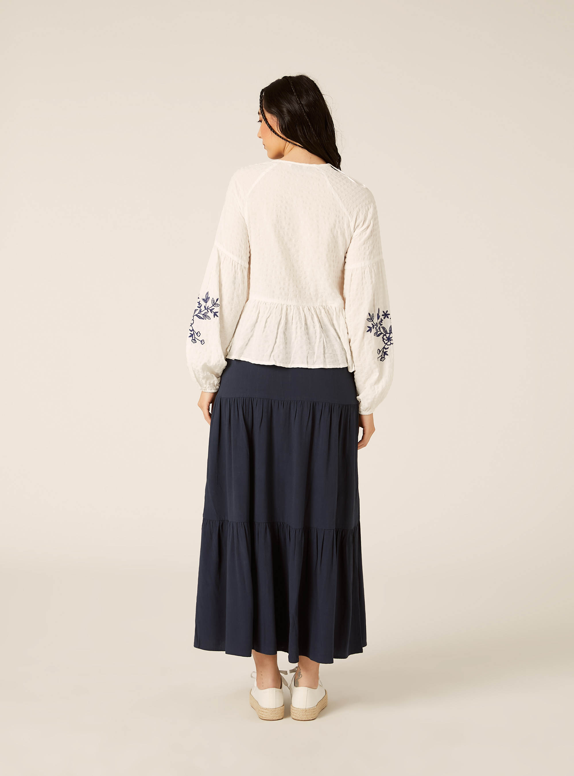 Blusa fluida con bordados, WH2 WHITE