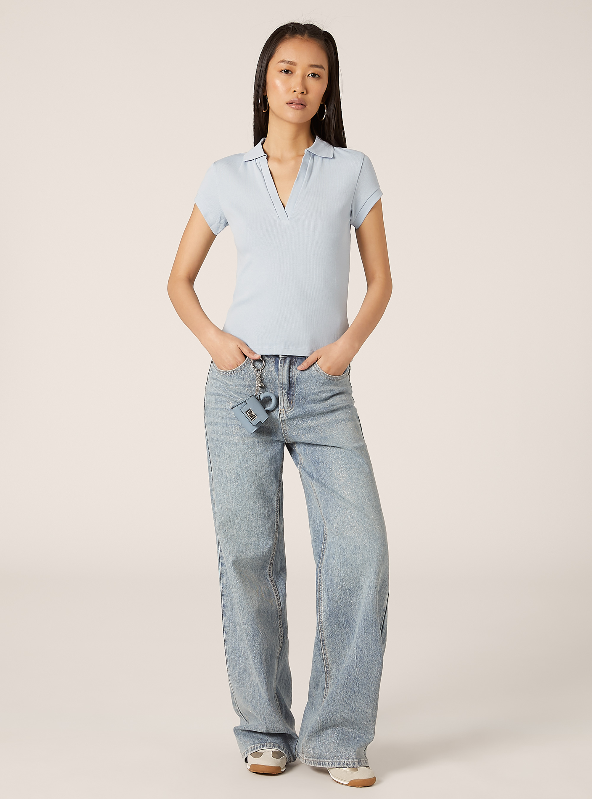 Ribbed cotton polo shirt, IN3 INDIGO LIGHT