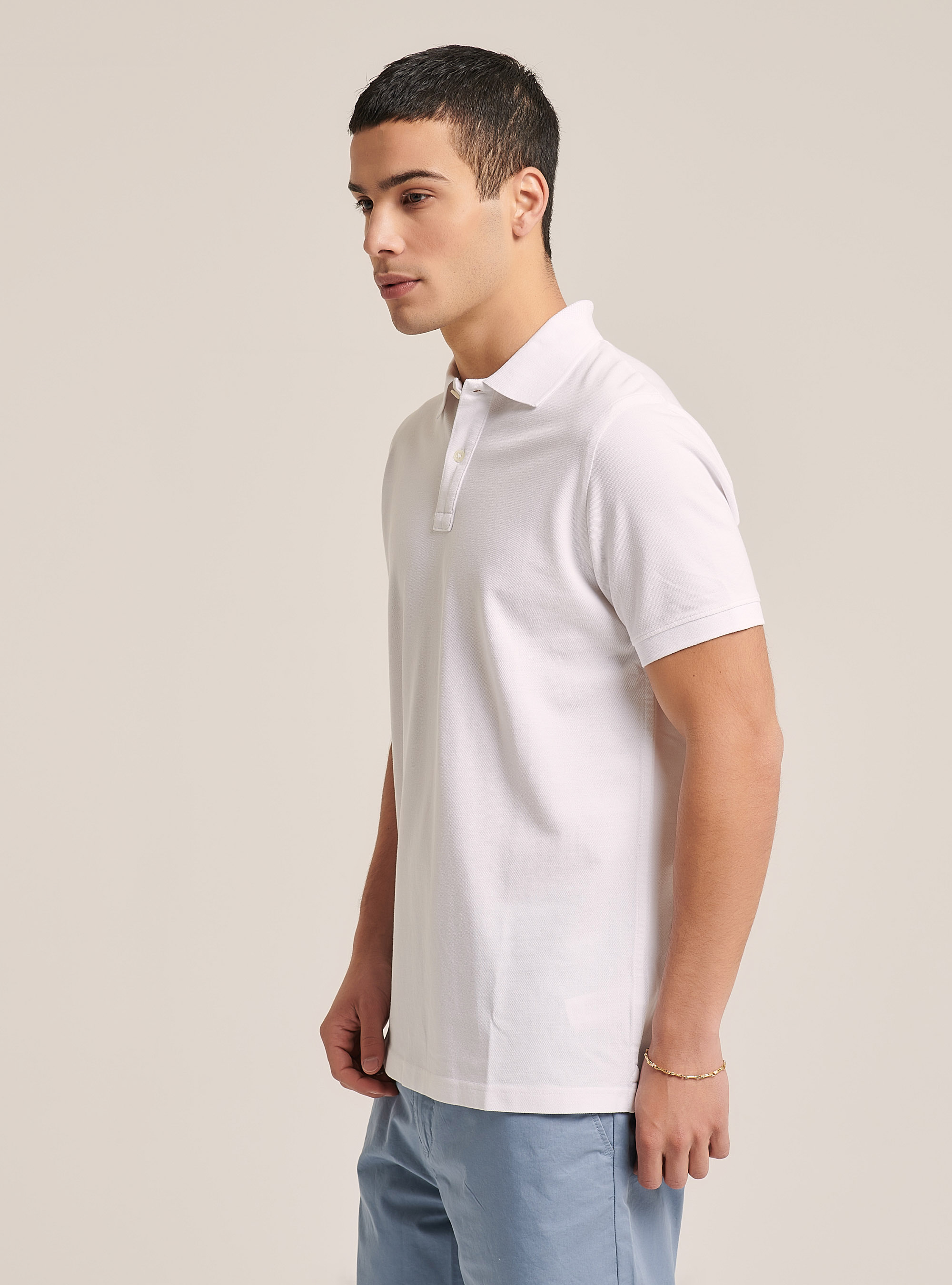 Basic cotton polo shirt, WHITE