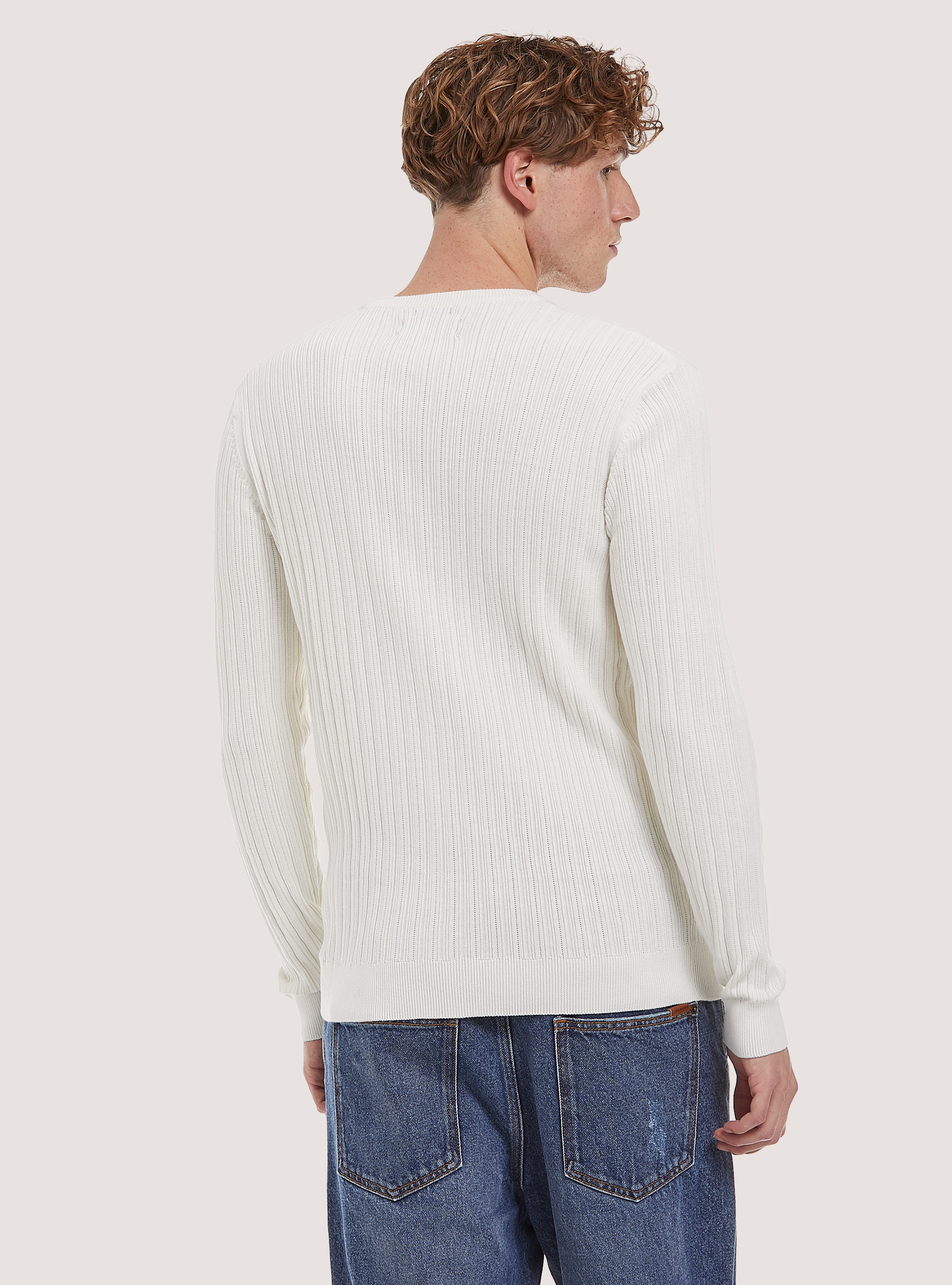 Crew-neck pullover with texture, WH2 WHITE