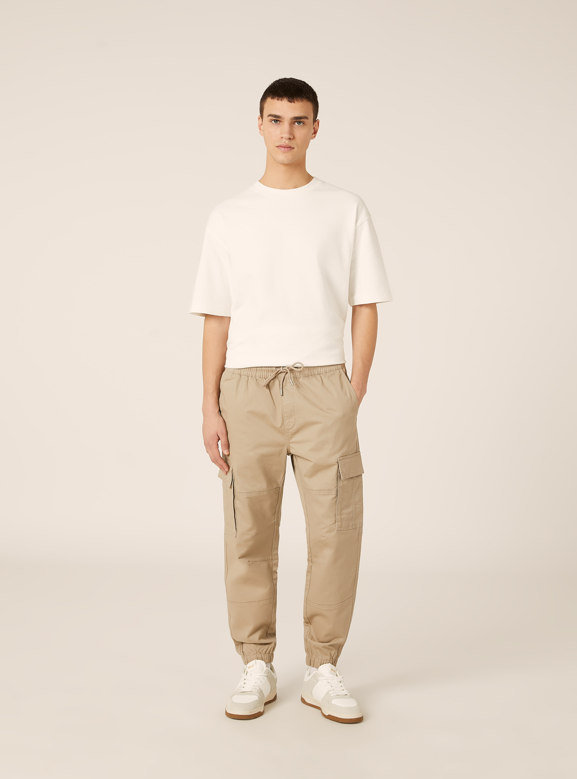 Jogger in twill stretch con tasconi, BG2 BEIGE MEDIUM