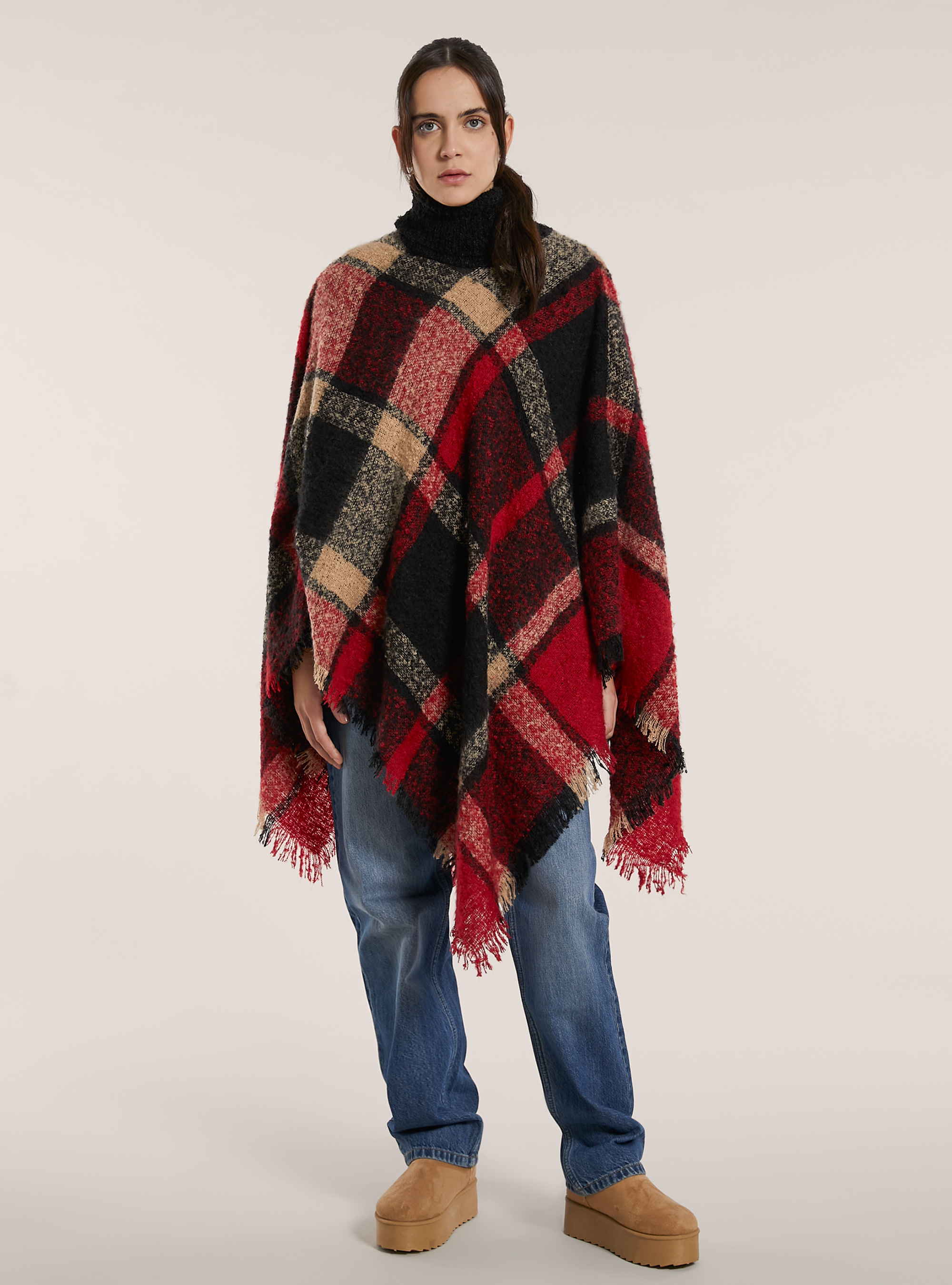 Poncho collo alto fantasia a quadri, CHECKS RED