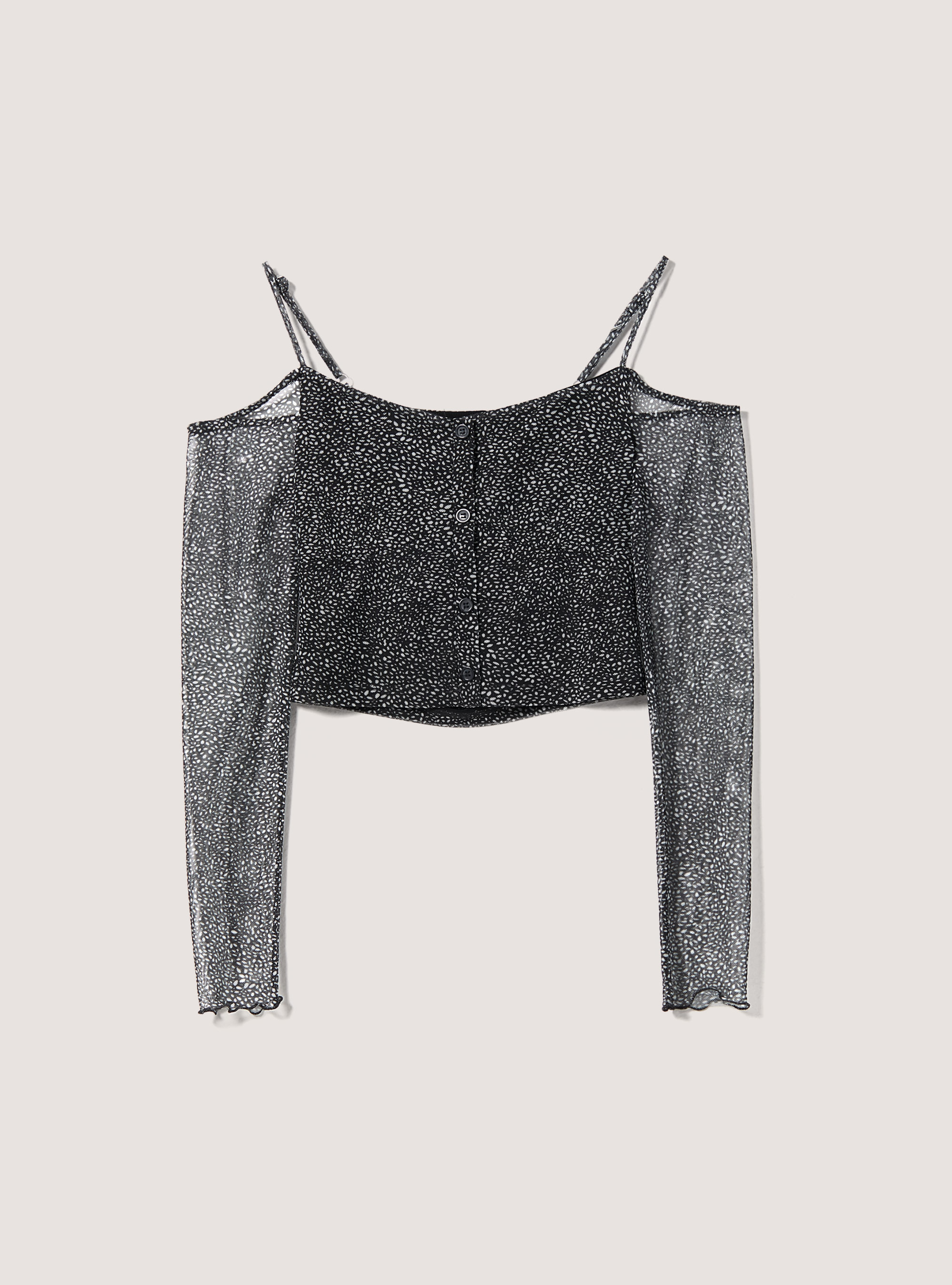 Long-sleeved polka dot structured top, BK1 BLACK