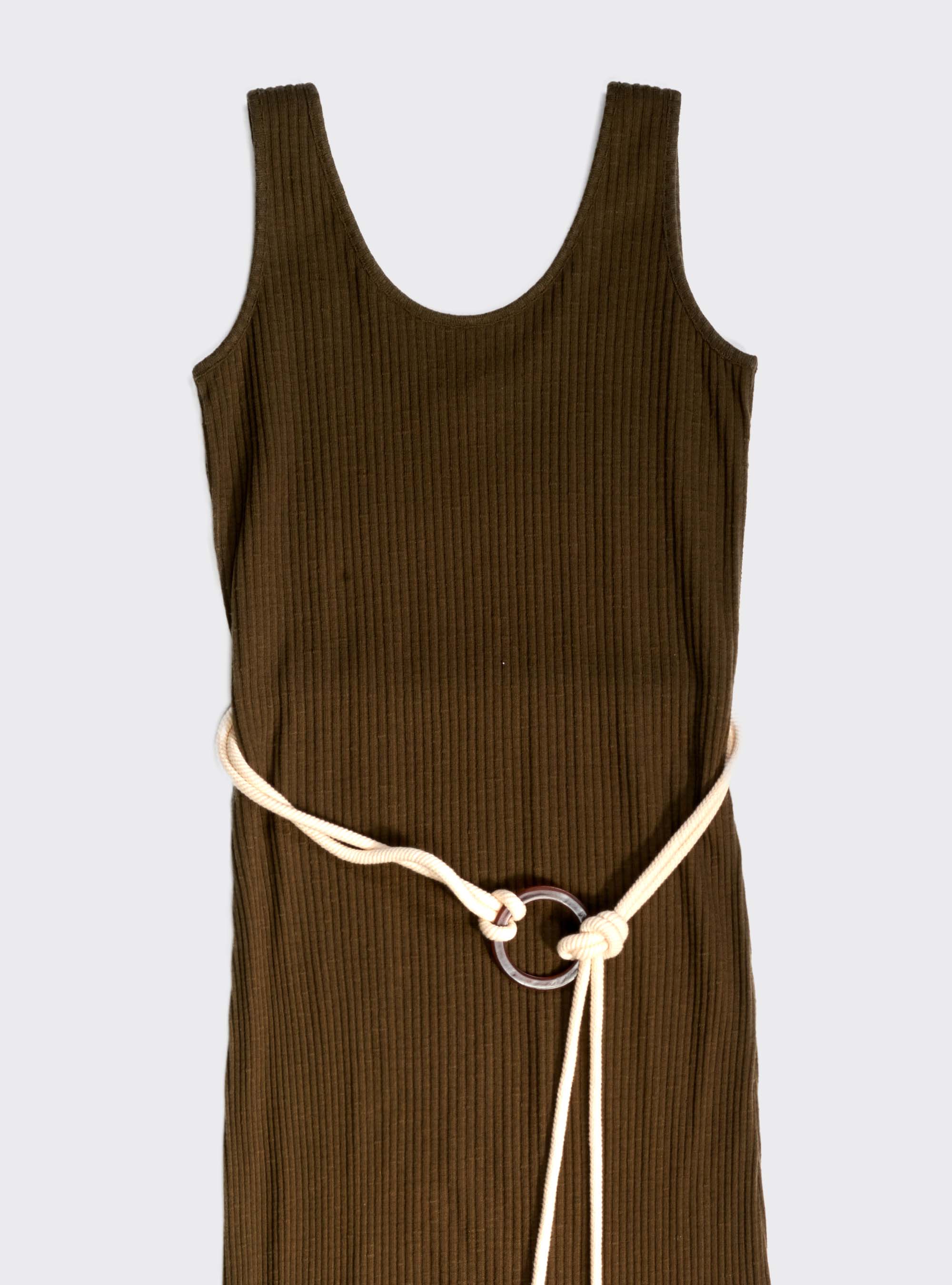 Vestido largo con cinturon de bucle, CAQUI