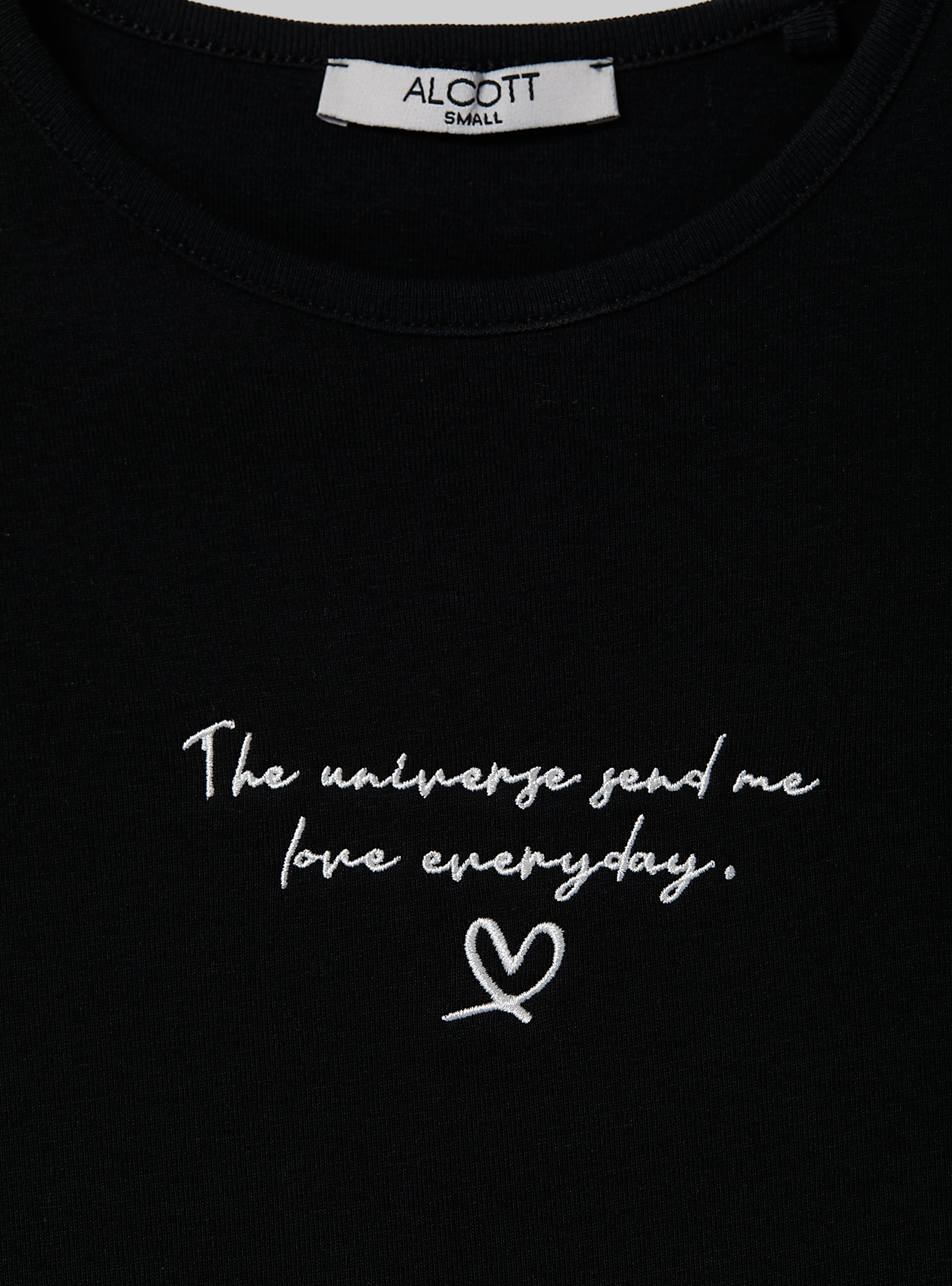 Cotton T-shirt with embroidery, BLACK